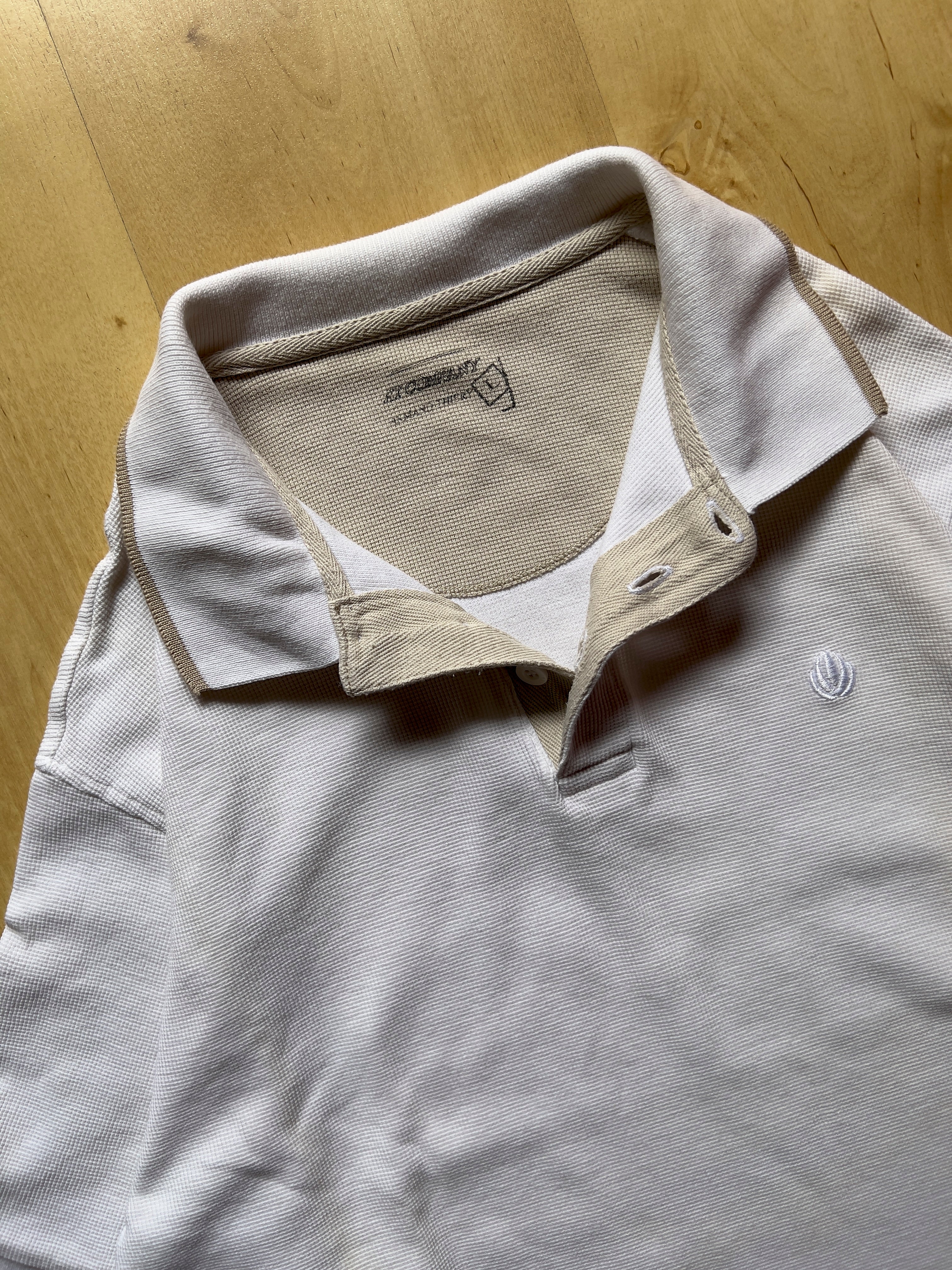 WHITE WAFFLE POLO - L AT JIM'S