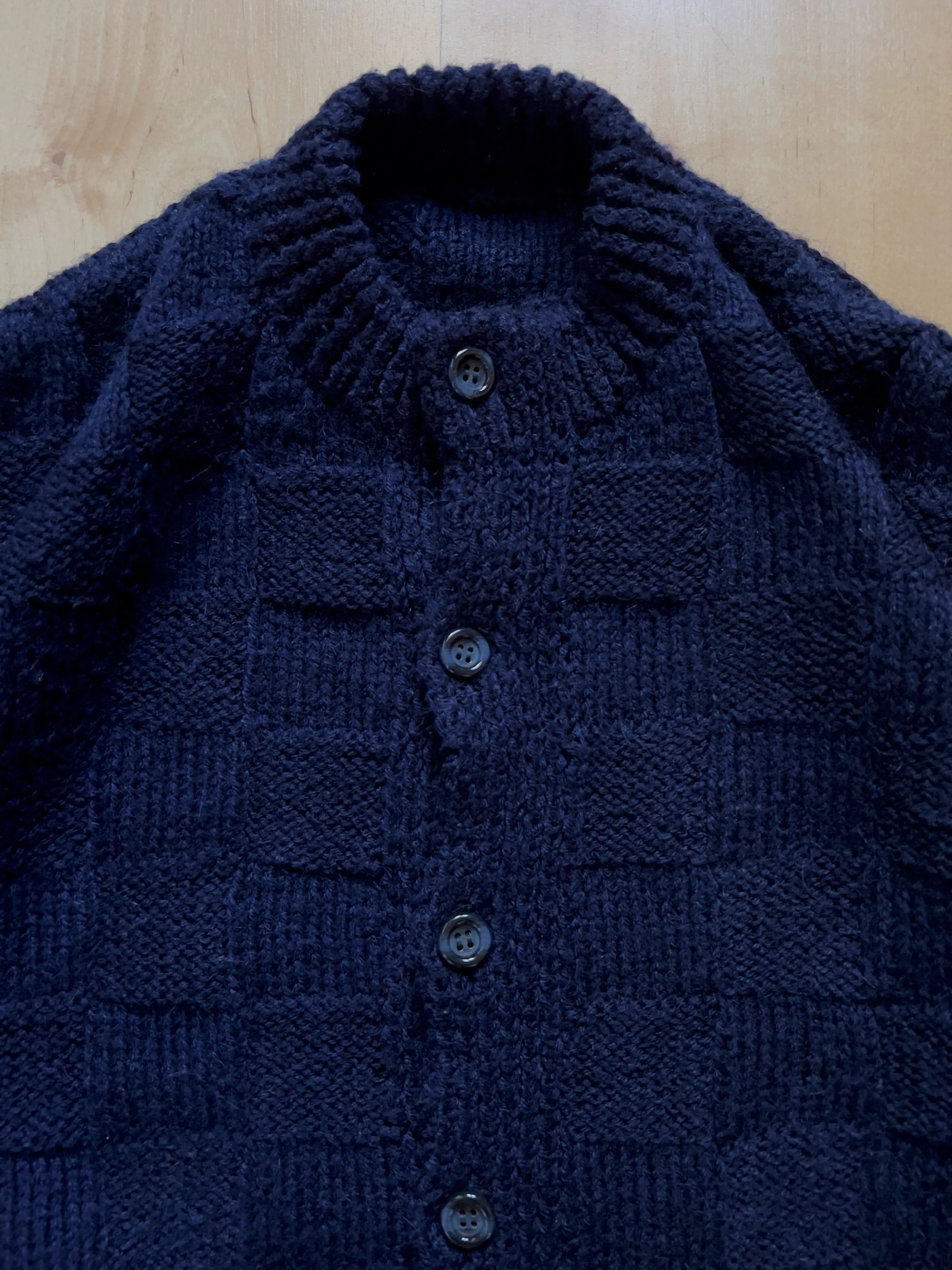 BLUE CHECKED CHUNKY WOOL CARDIGAN - M AT JIM'S