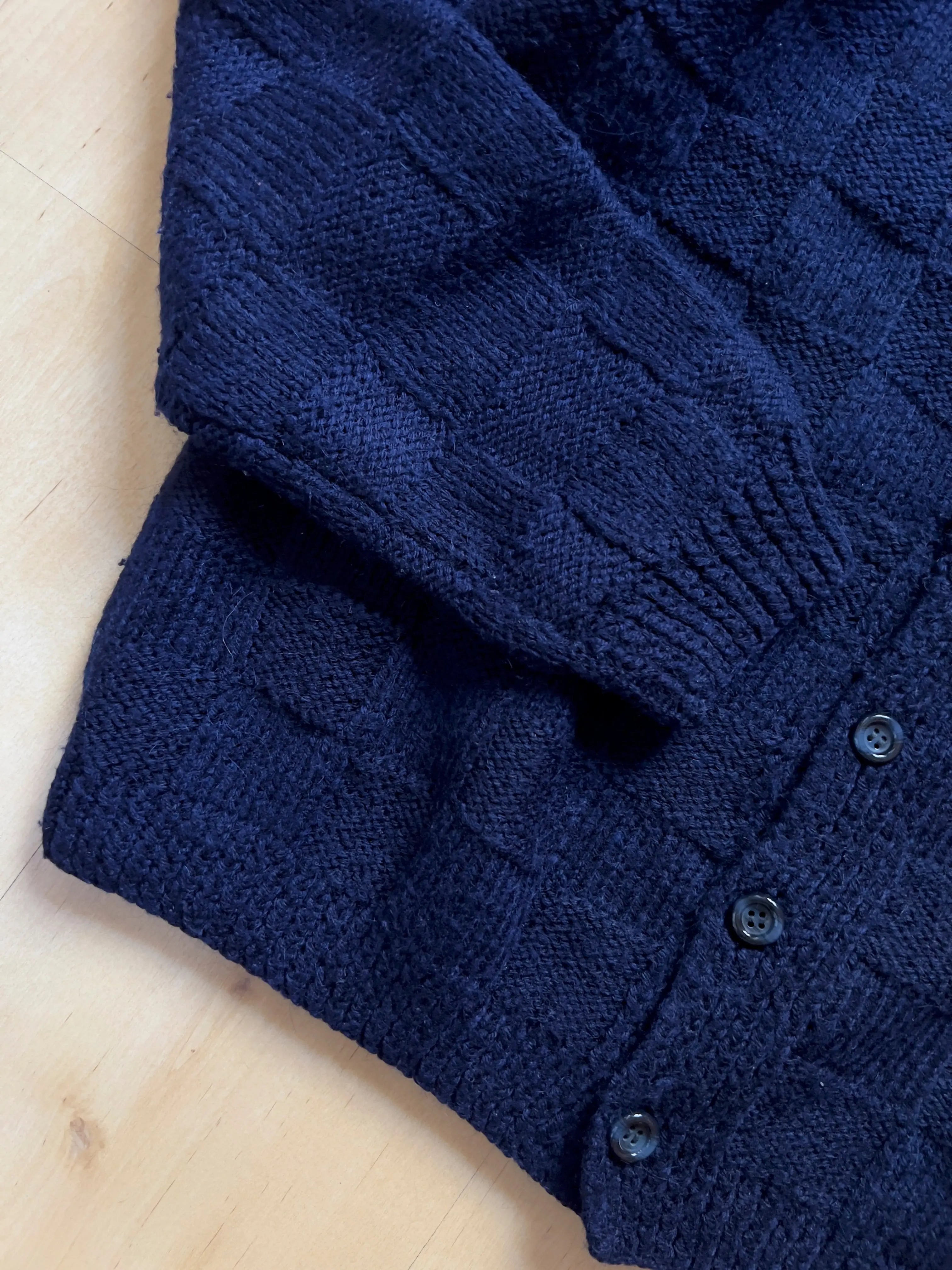 BLUE CHECKED CHUNKY WOOL CARDIGAN - M AT JIM'S