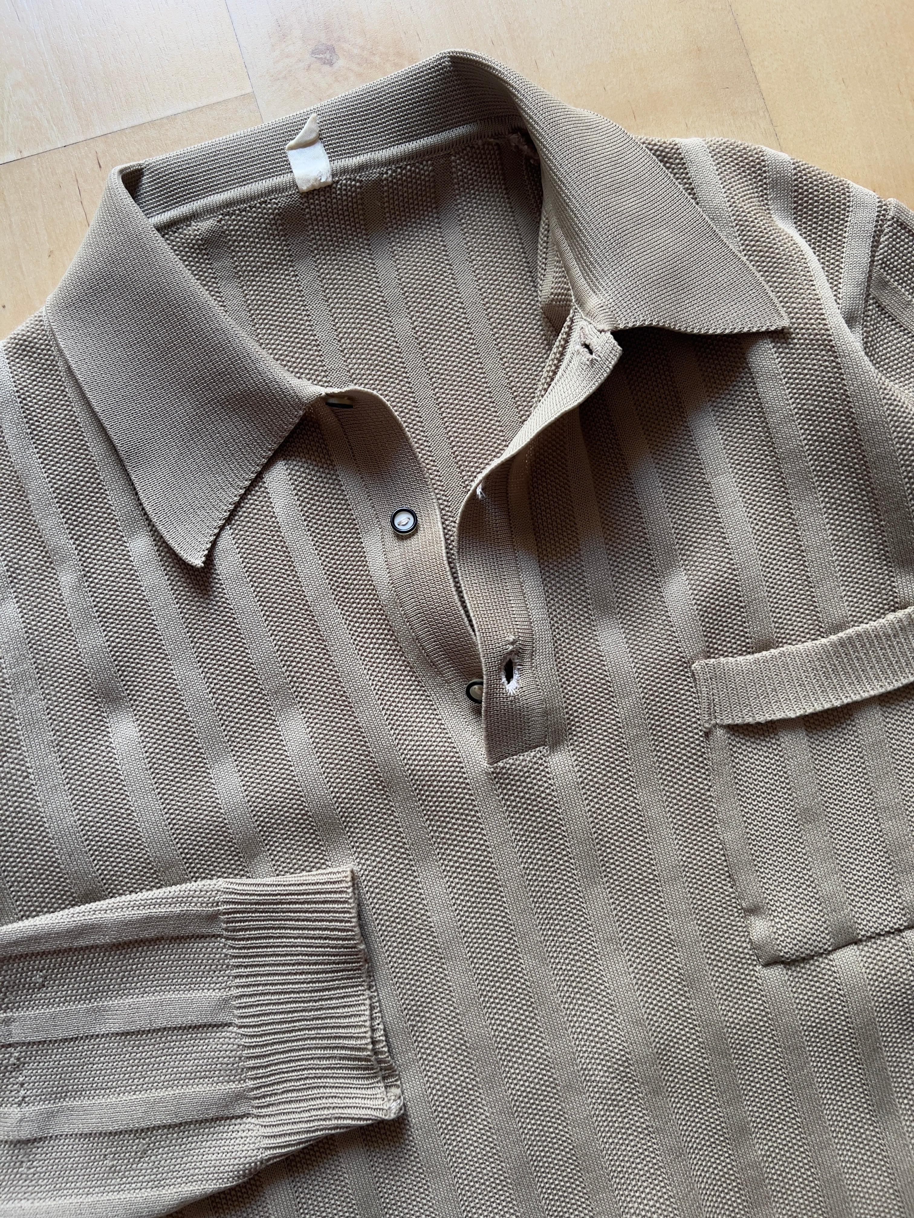 KHAKI LONG-SLEEVED KNITTED POLO - S AT JIM'S