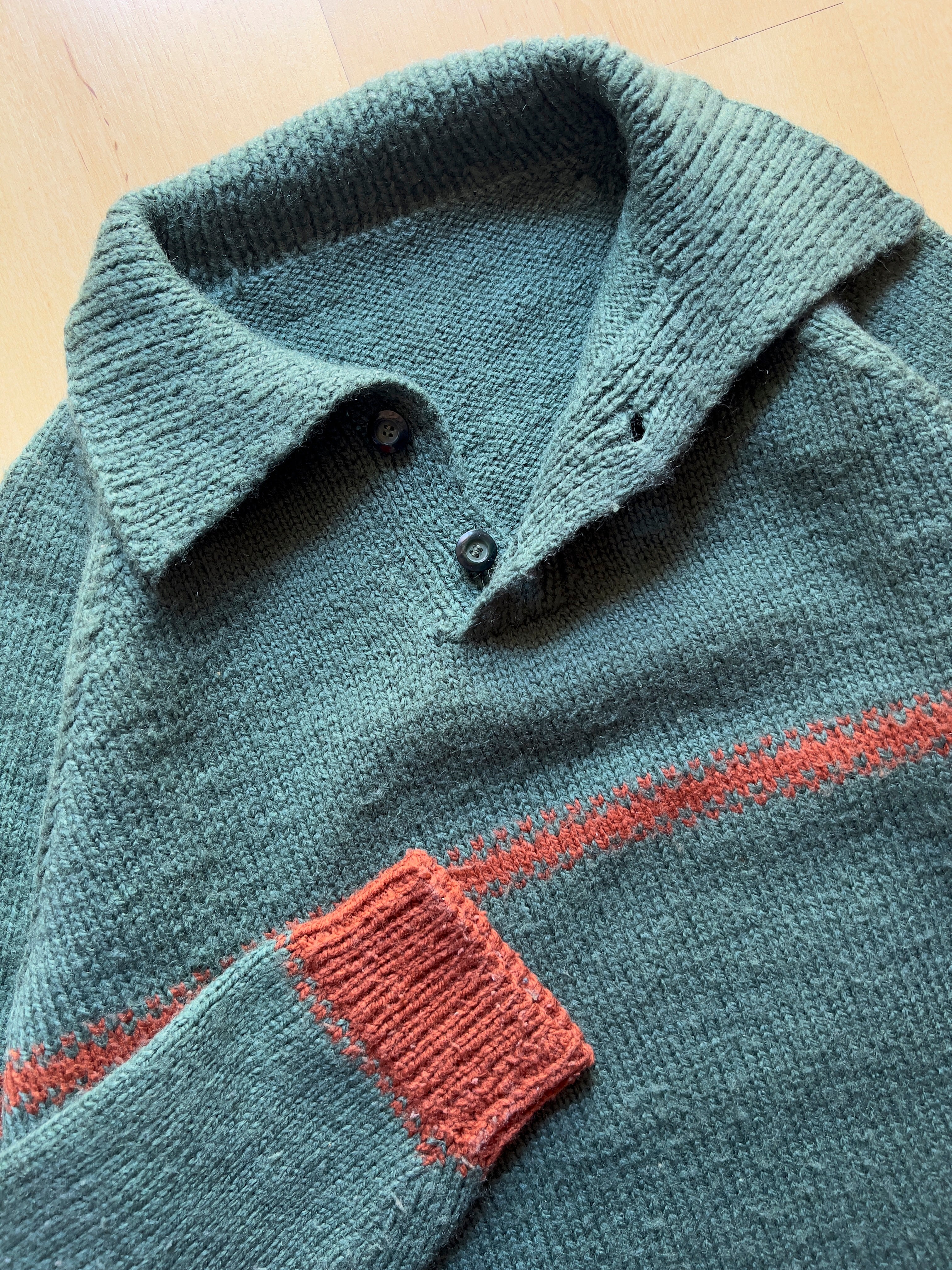 GREEN/ORANGE WOOL POLO NECK SWEATER - S AT JIM'S