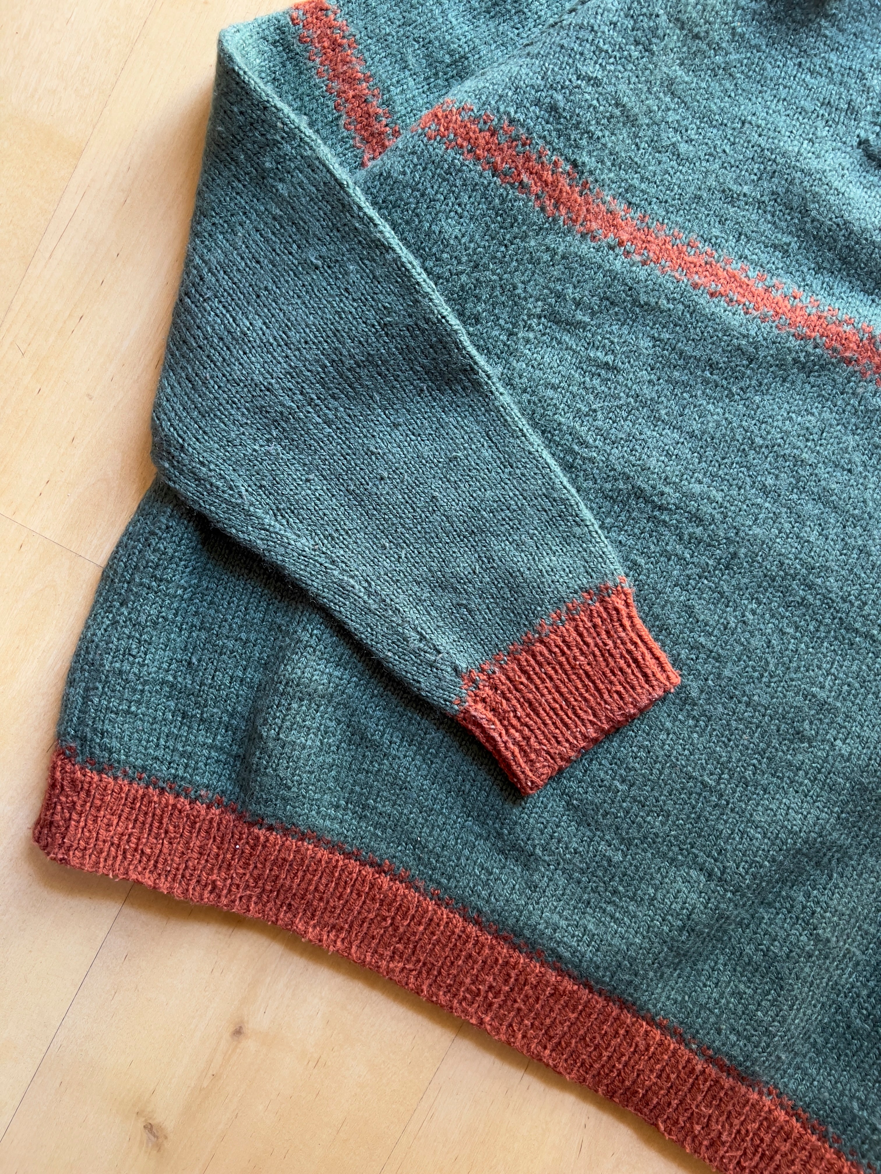GREEN/ORANGE WOOL POLO NECK SWEATER - S AT JIM'S