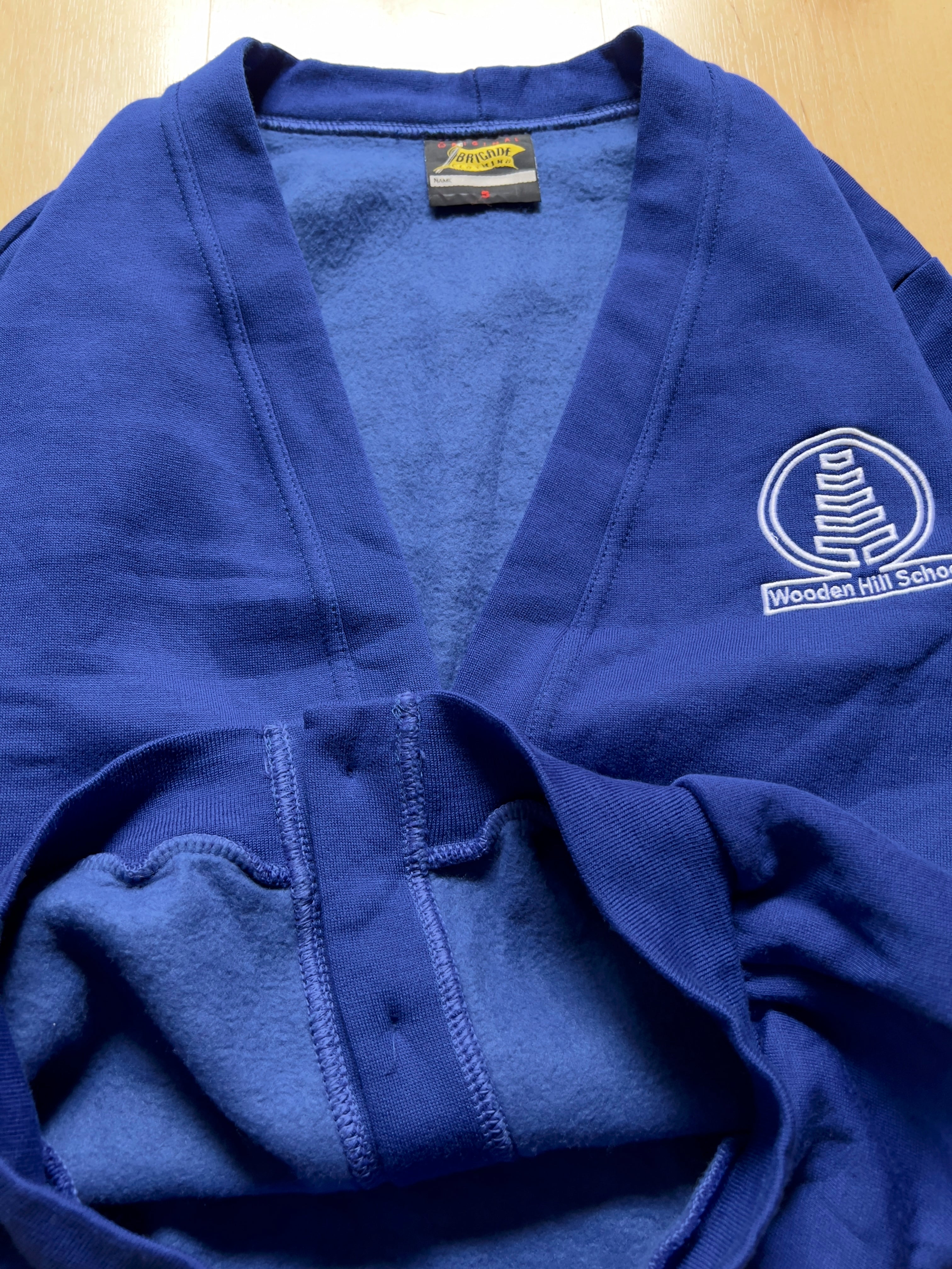 BLUE 'WOODEN HILL SCHOOL' CARDIGAN - S AT JIM'S