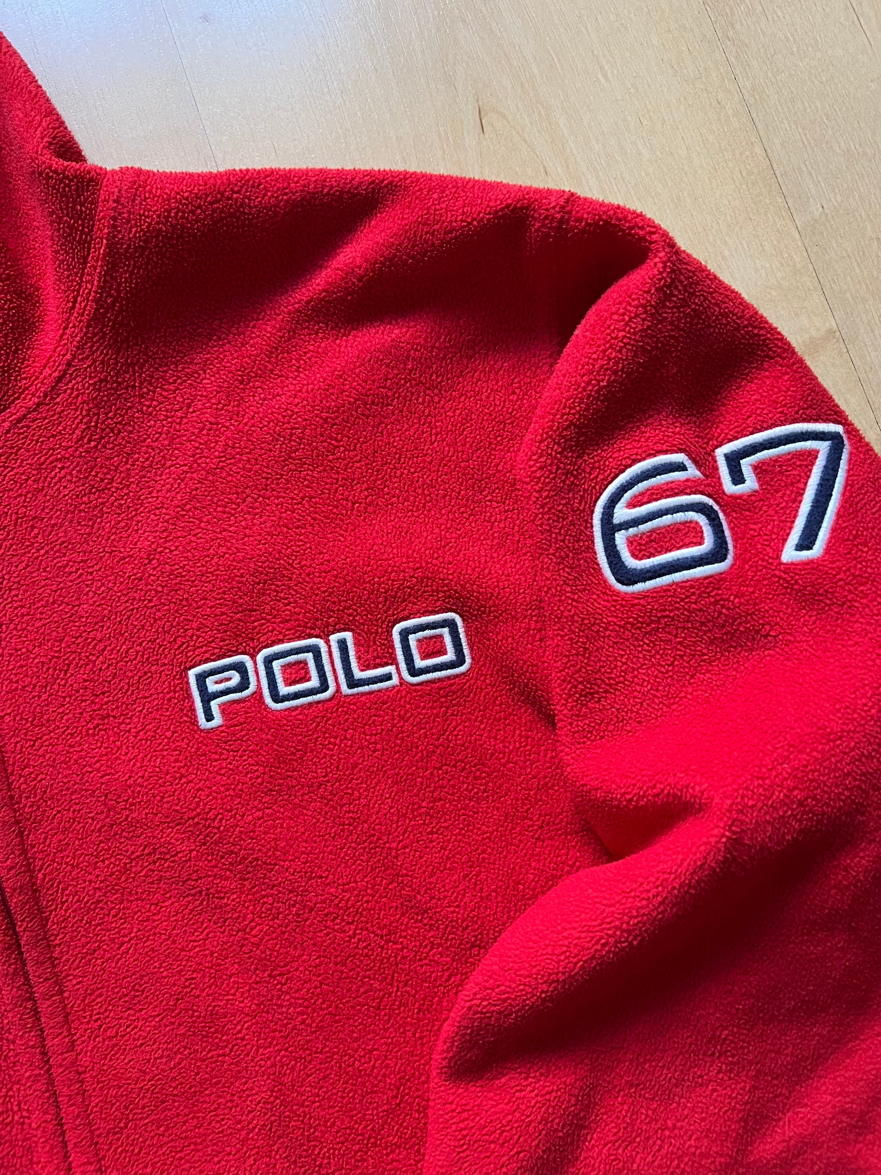 RED POLO ZIPPED FLEECE HOODIE - S AT JIM'S
