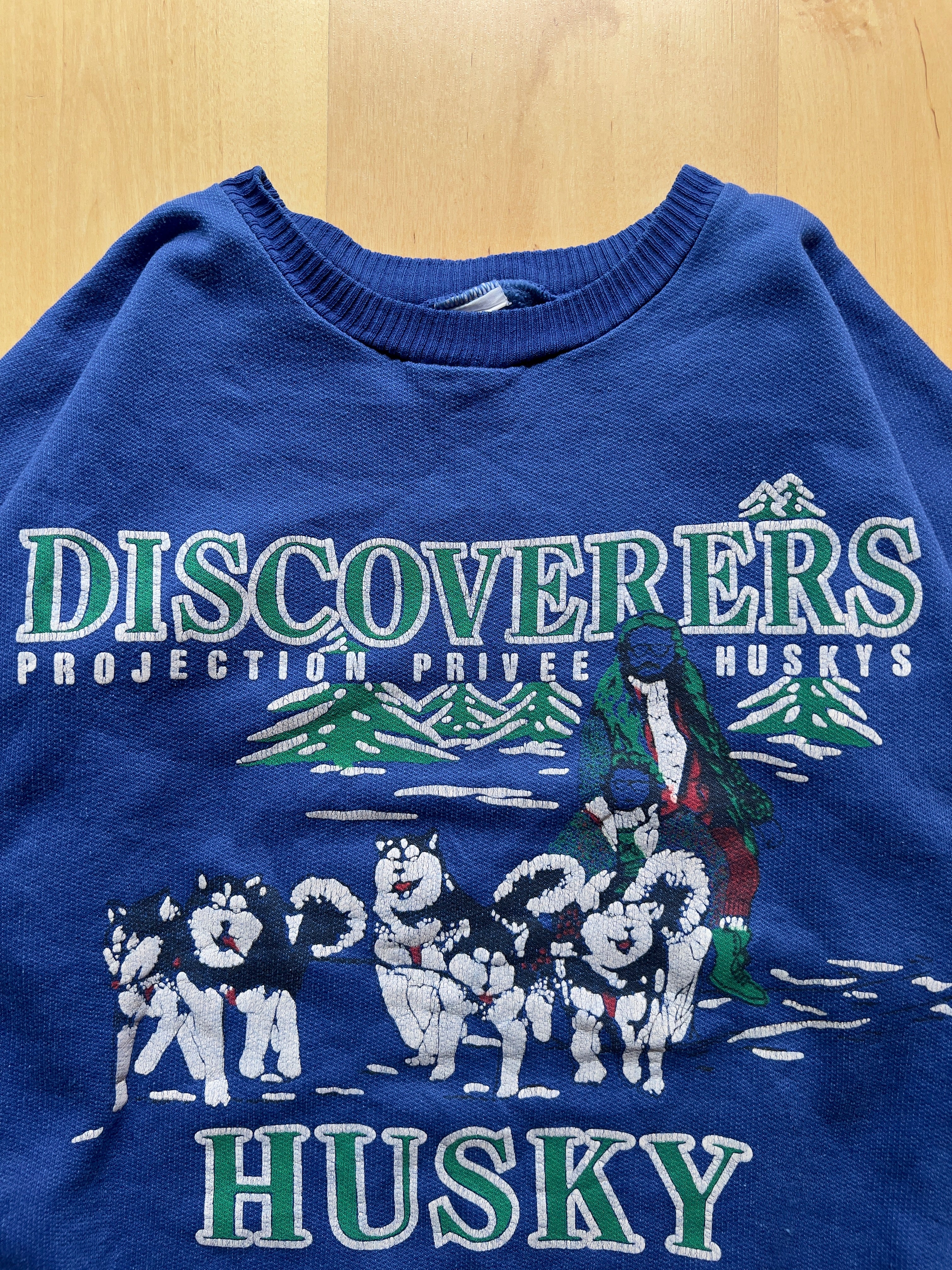 BLUE DISTRESSED 'HUSKY' SWEATSHIRT - S/M AT JIM'S
