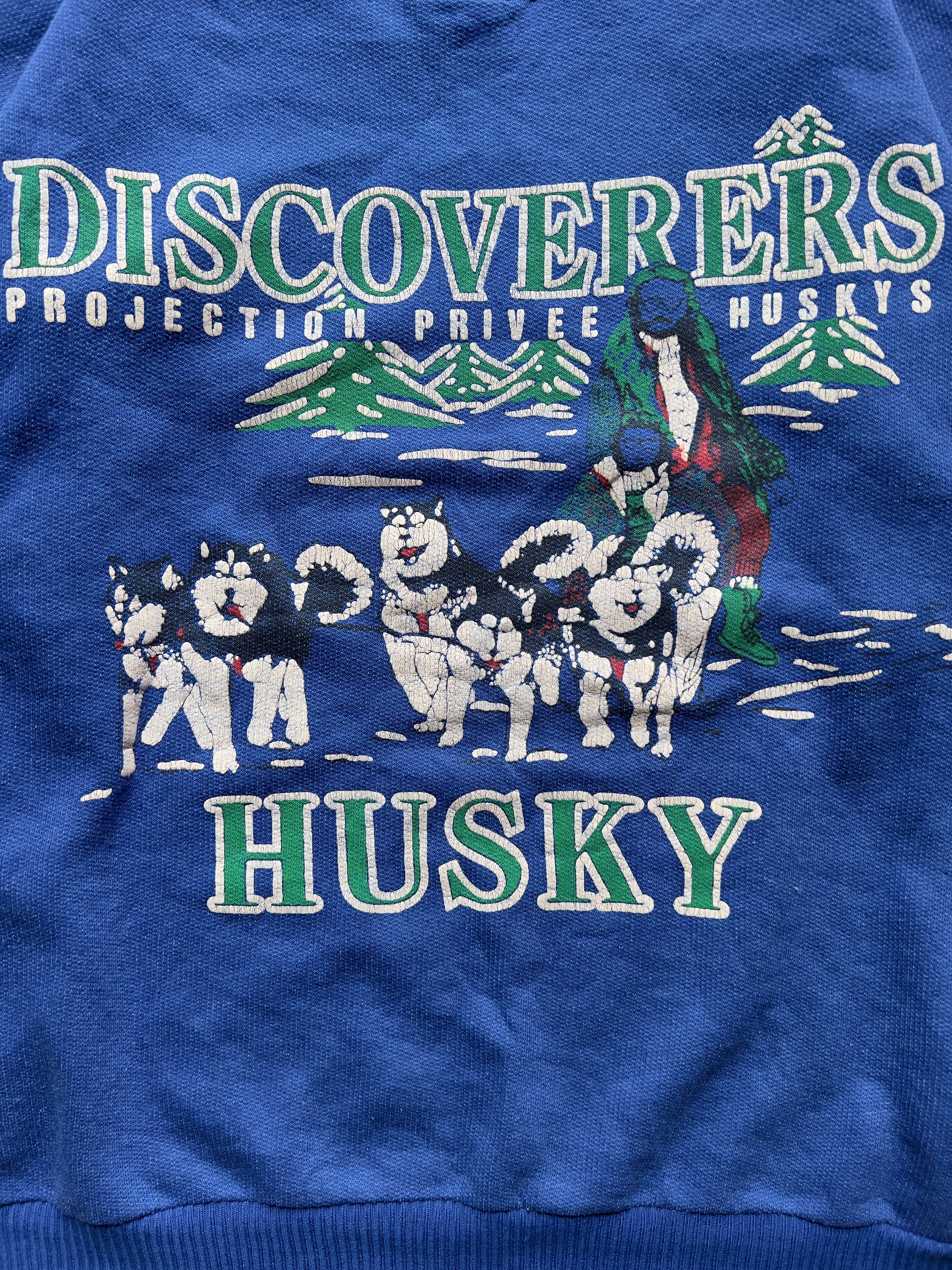BLUE DISTRESSED 'HUSKY' SWEATSHIRT - S/M AT JIM'S