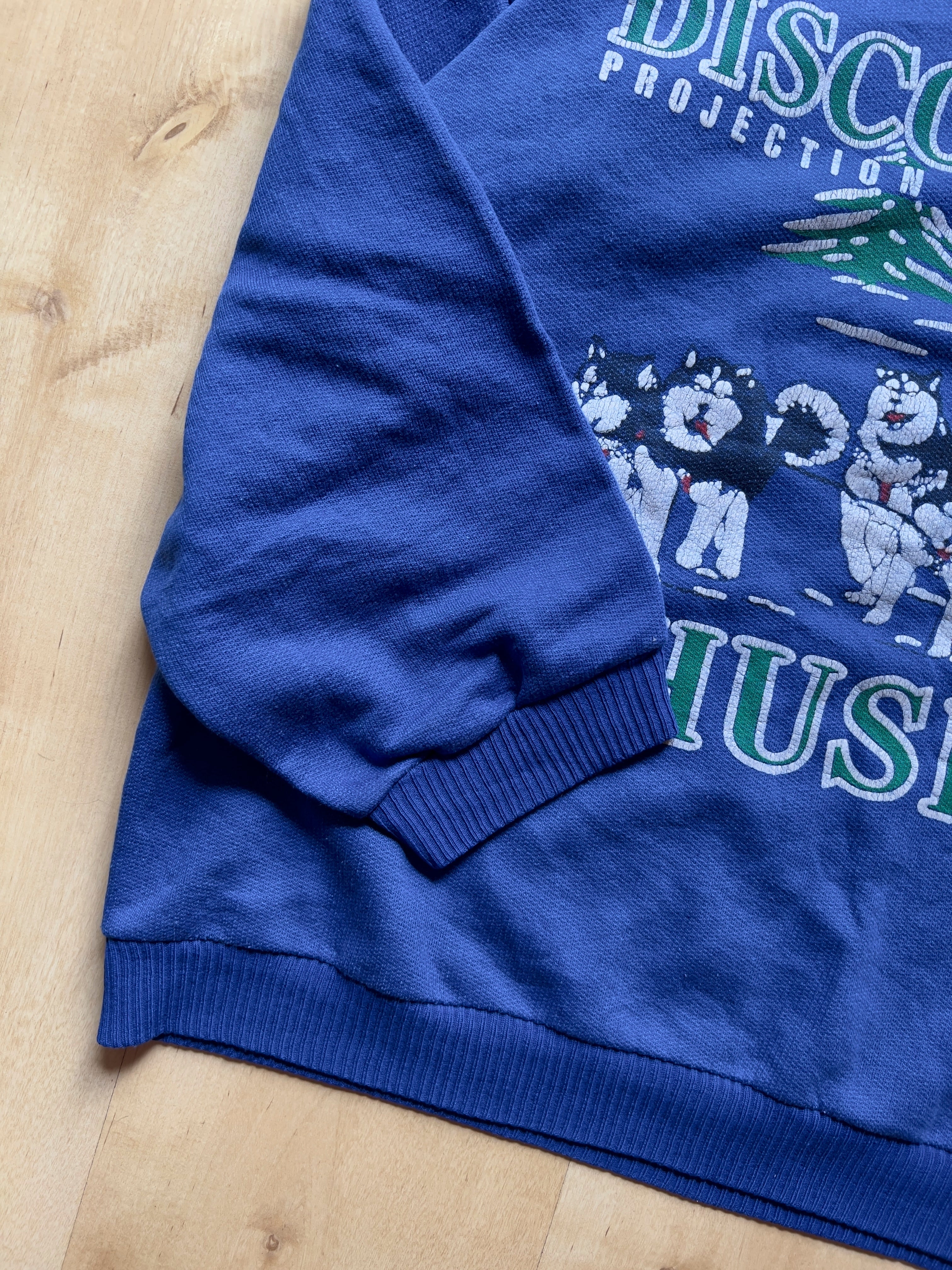 BLUE DISTRESSED 'HUSKY' SWEATSHIRT - S/M AT JIM'S