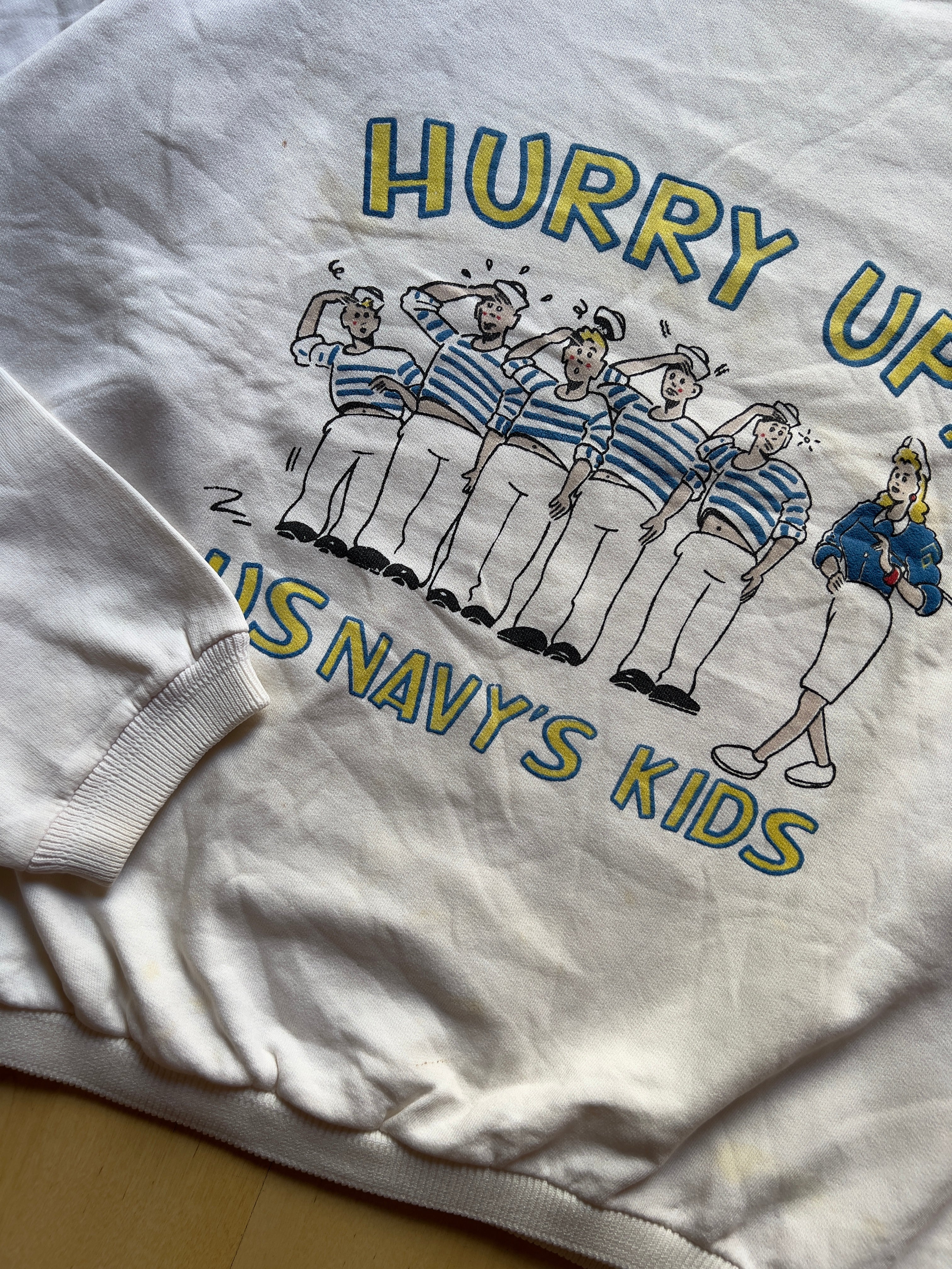 WHITE 'US NAVY'S KIDS' CEWNECK - L AT JIM'S