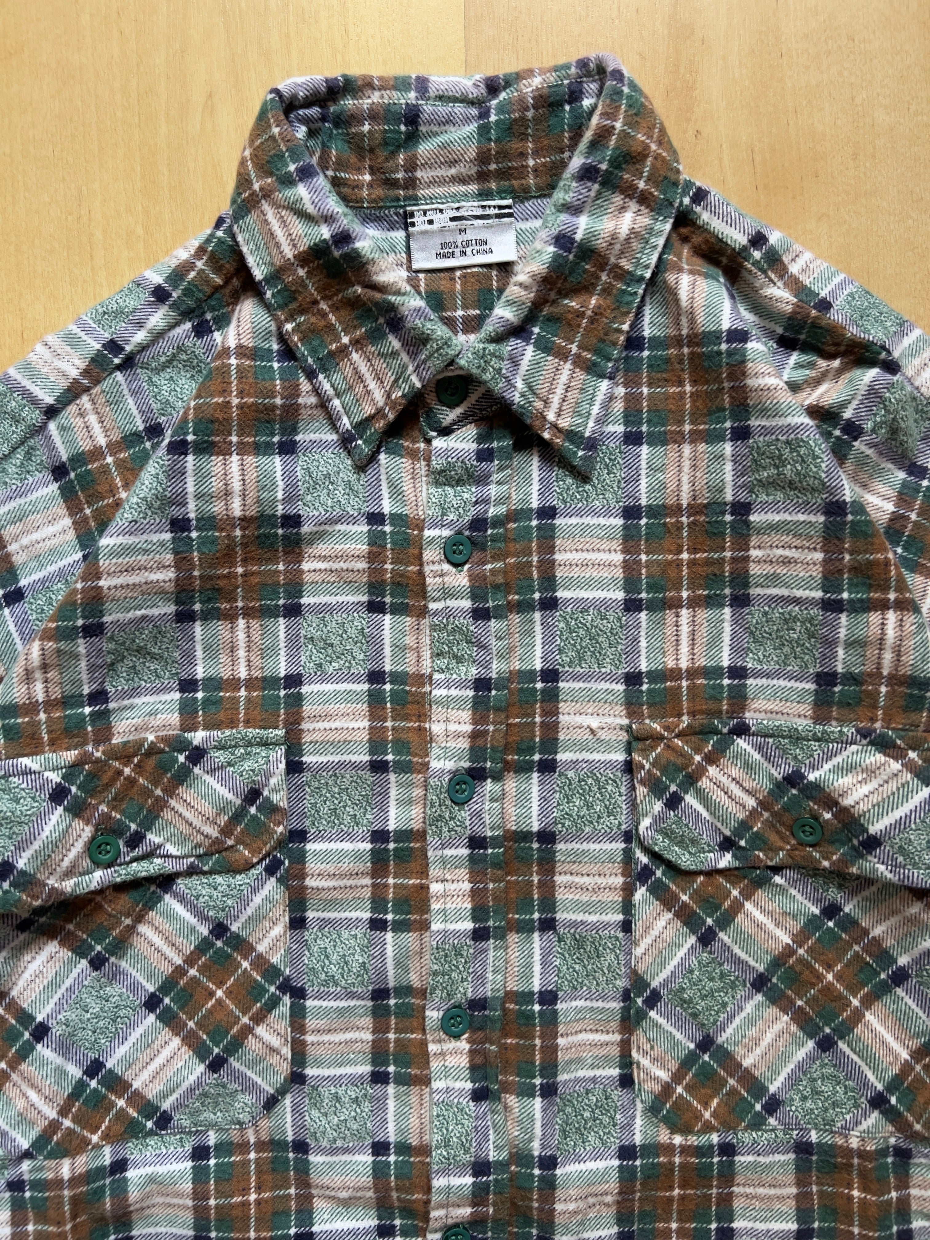 GREEN/BROWN PLAID FLANNEL - M/L AT JIM'S