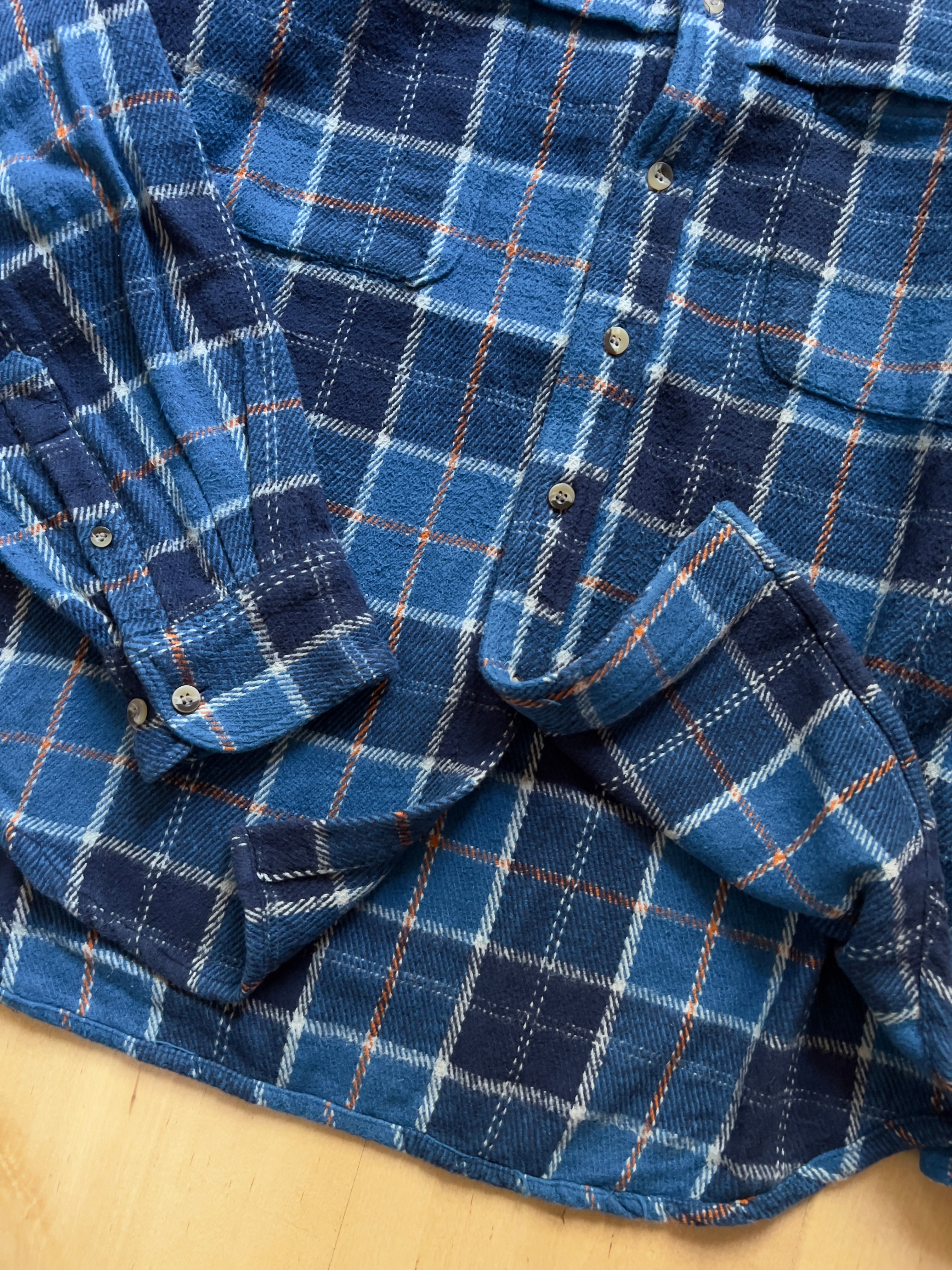 ELECTRIC BLUE/ORANGE PLAID FLANNEL - M/L AT JIM'S