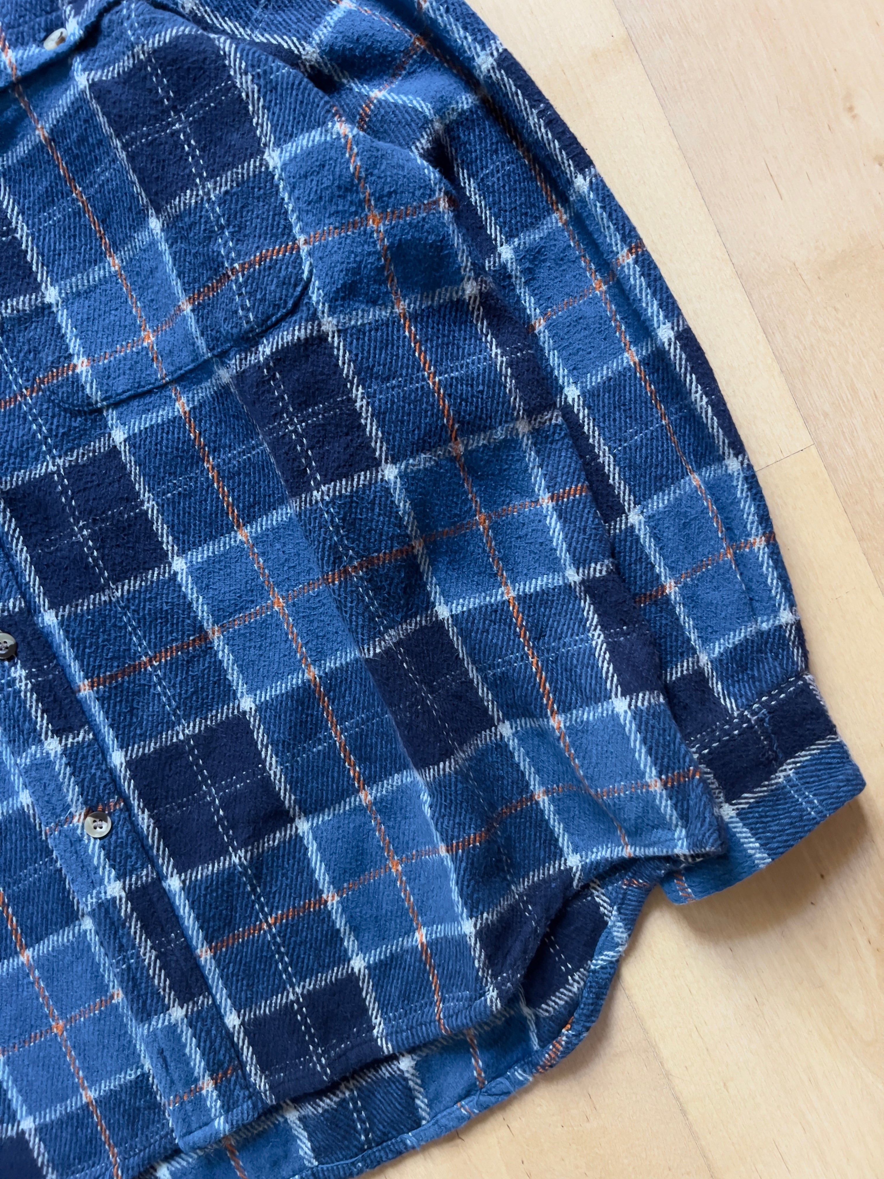 ELECTRIC BLUE/ORANGE PLAID FLANNEL - M/L AT JIM'S
