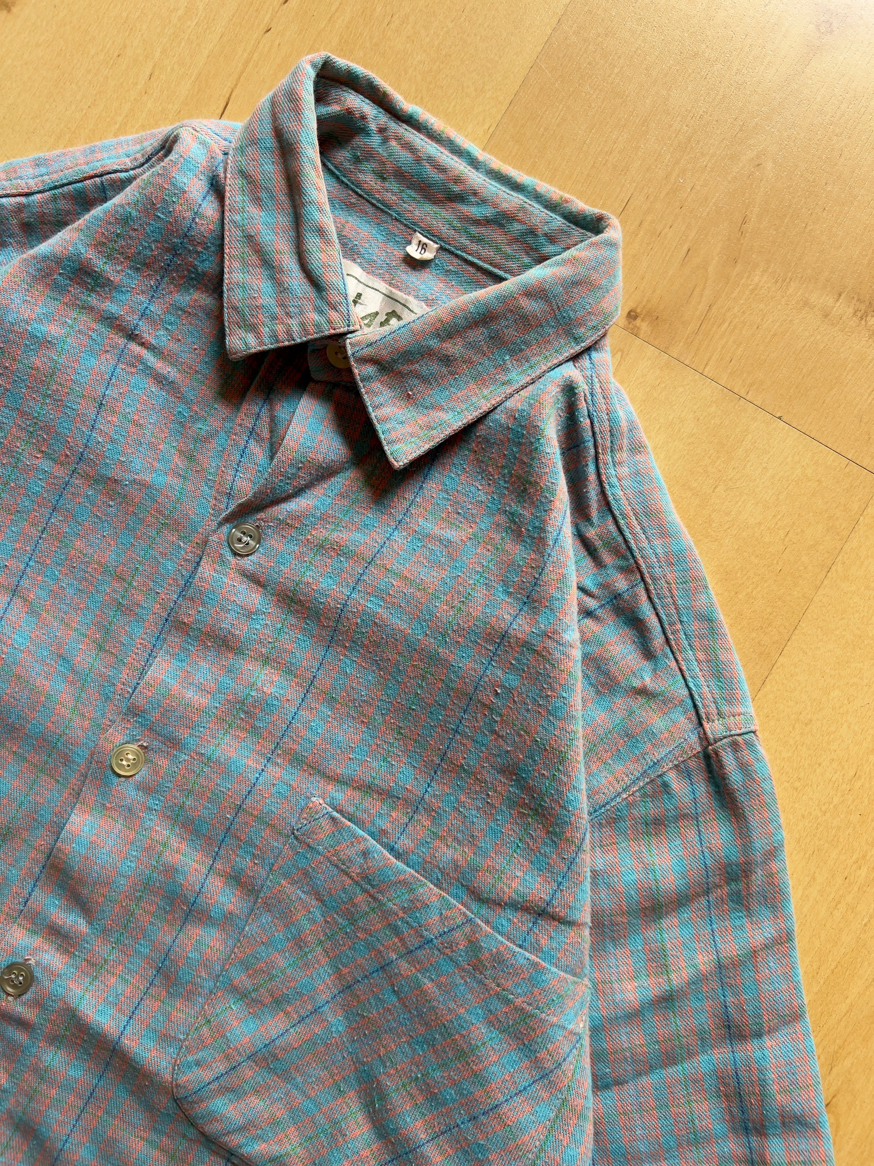 BLUE/SALMON/GREEN FLANNEL - XS/S AT JIM'S