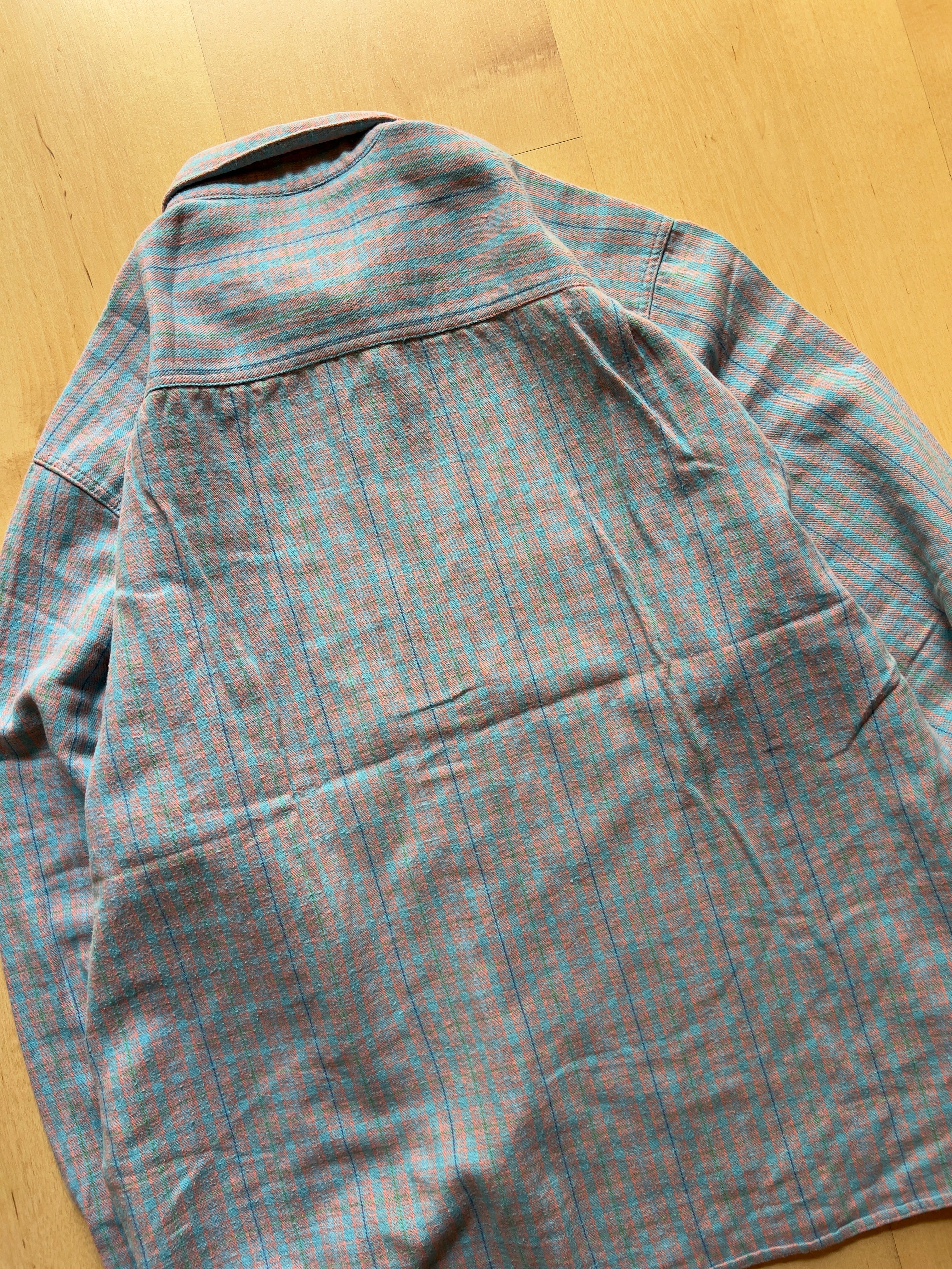 BLUE/SALMON/GREEN FLANNEL - XS/S AT JIM'S