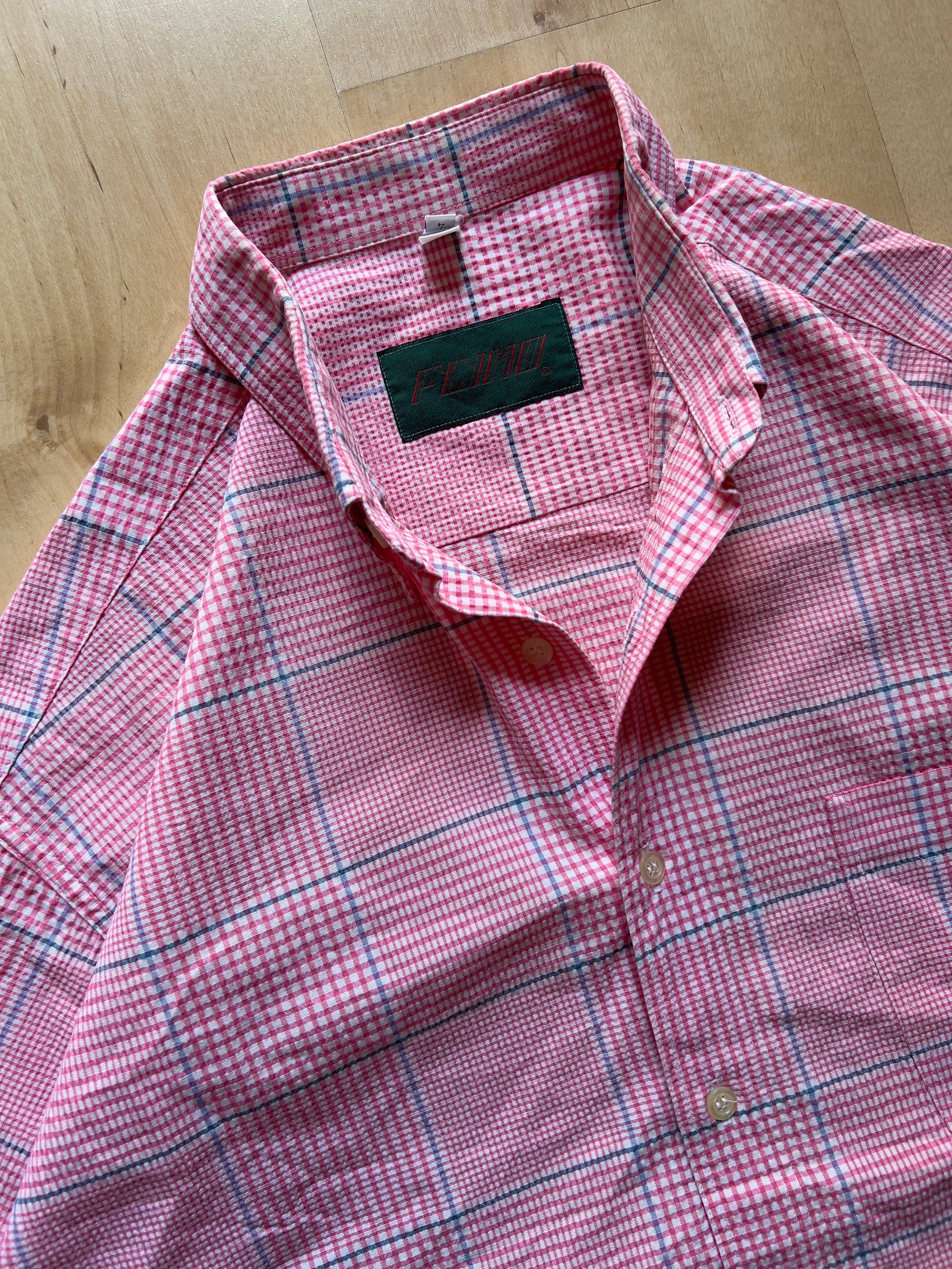 PINK CHECKED SHORT-SLEEVED SHIRT - L AT JIM'S