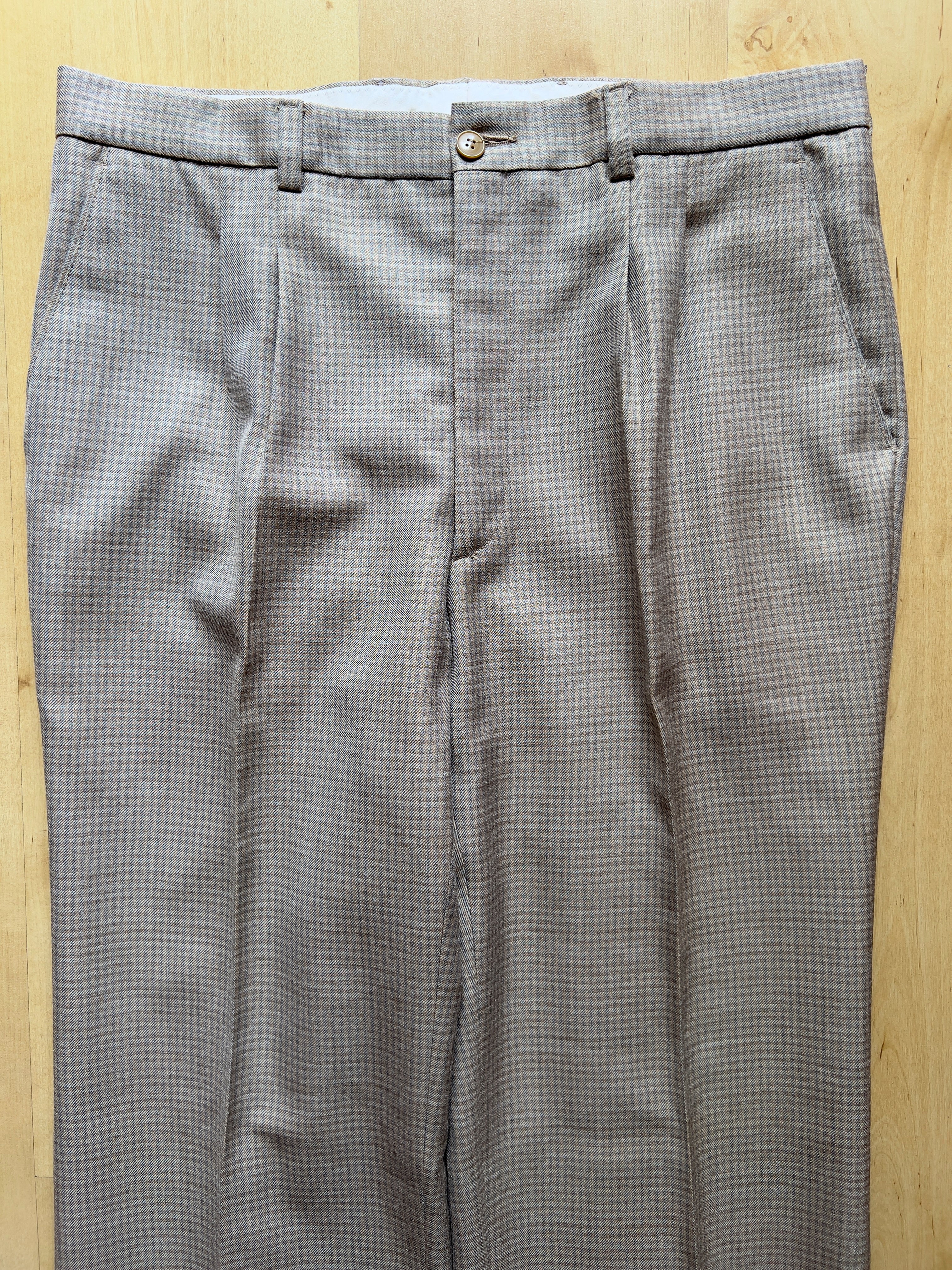 BEIGE VICHY PLEATED TROUSERS - 32X30/S AT JIM'S