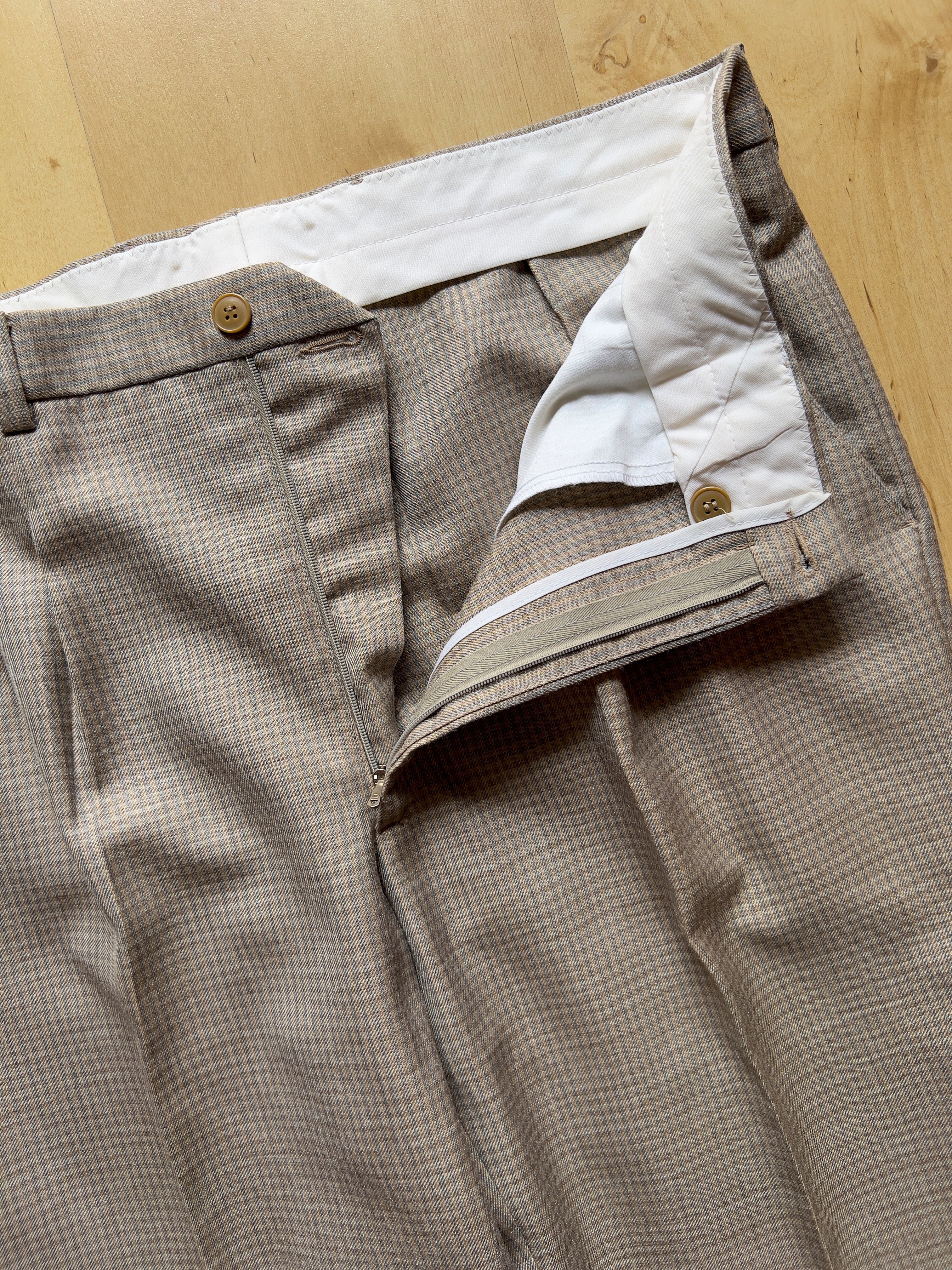 BEIGE VICHY PLEATED TROUSERS - 32X30/S AT JIM'S