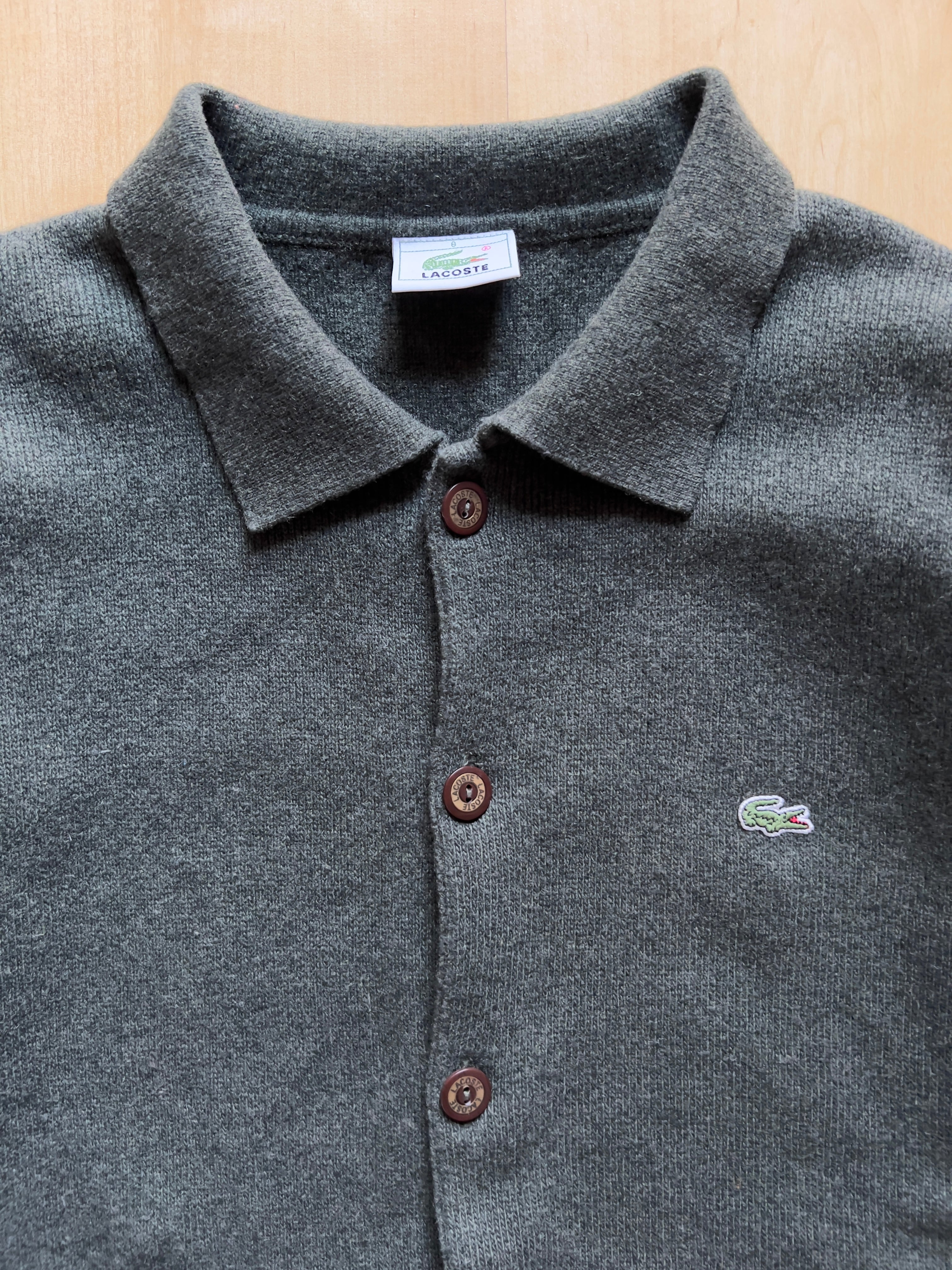 GREEN LACOSTE BUTTONED POLO NECK SWEATER- L AT JIM'S