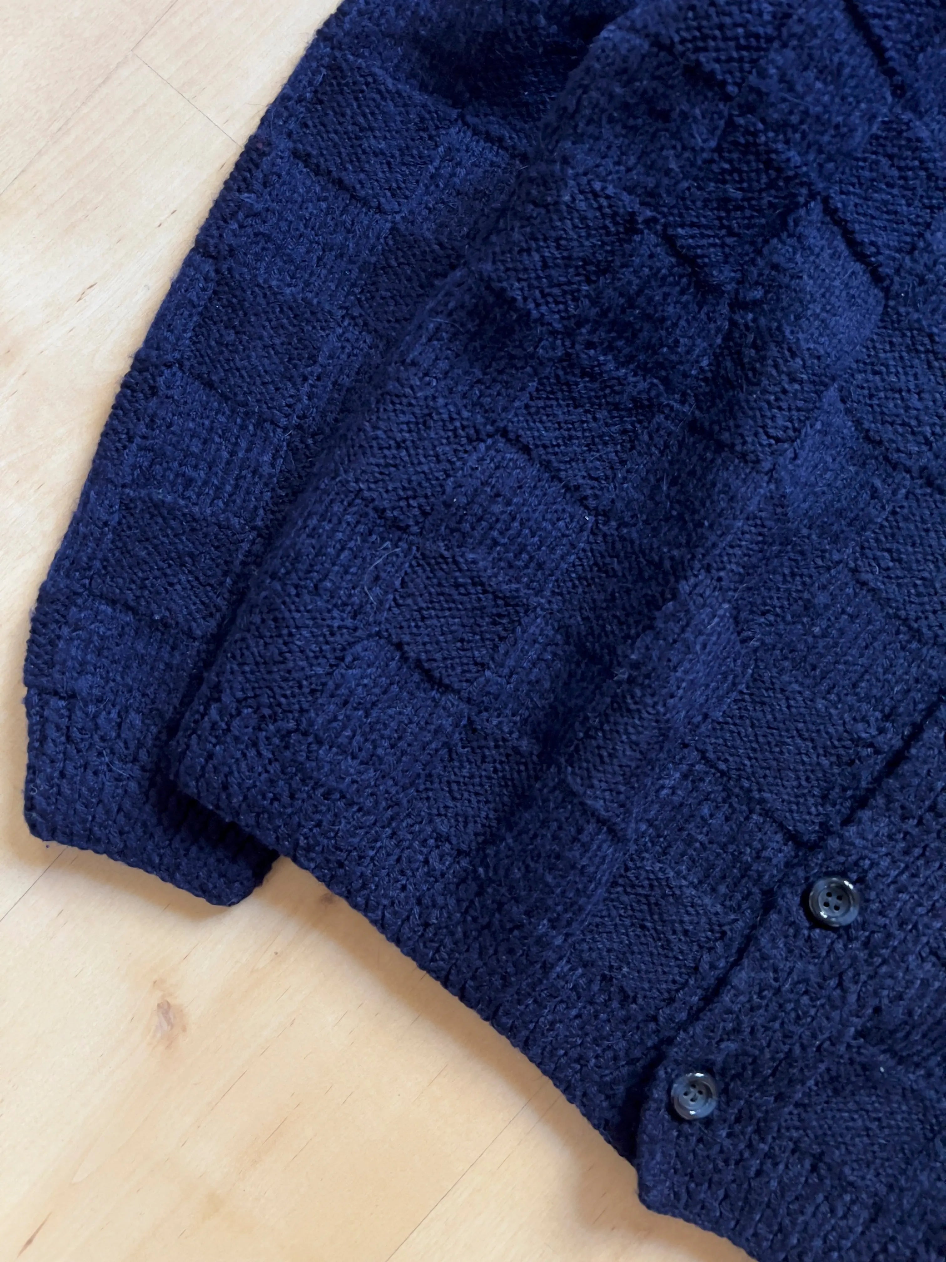 BLUE CHECKED CHUNKY WOOL CARDIGAN - M AT JIM'S