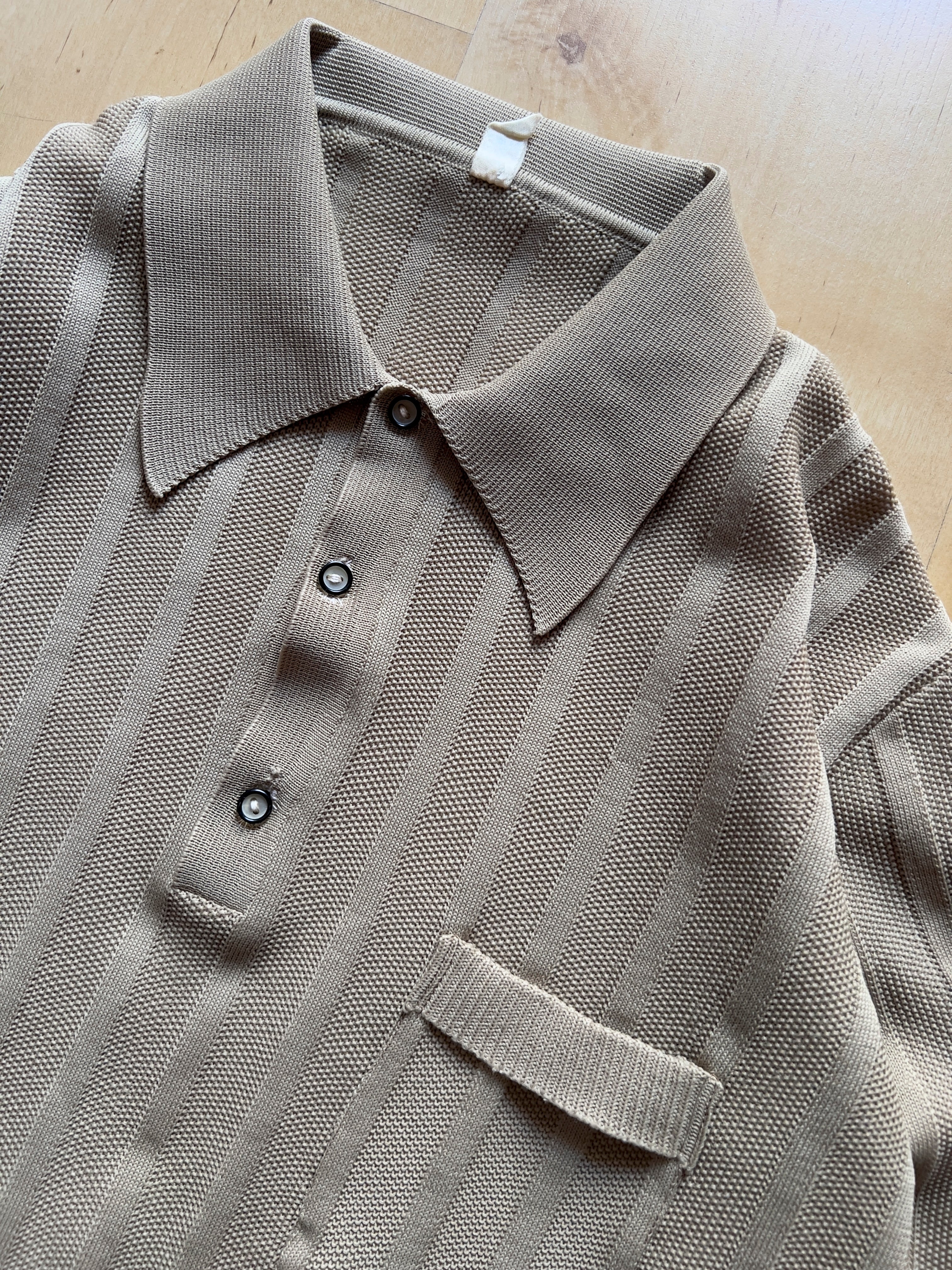 KHAKI LONG-SLEEVED KNITTED POLO - S AT JIM'S