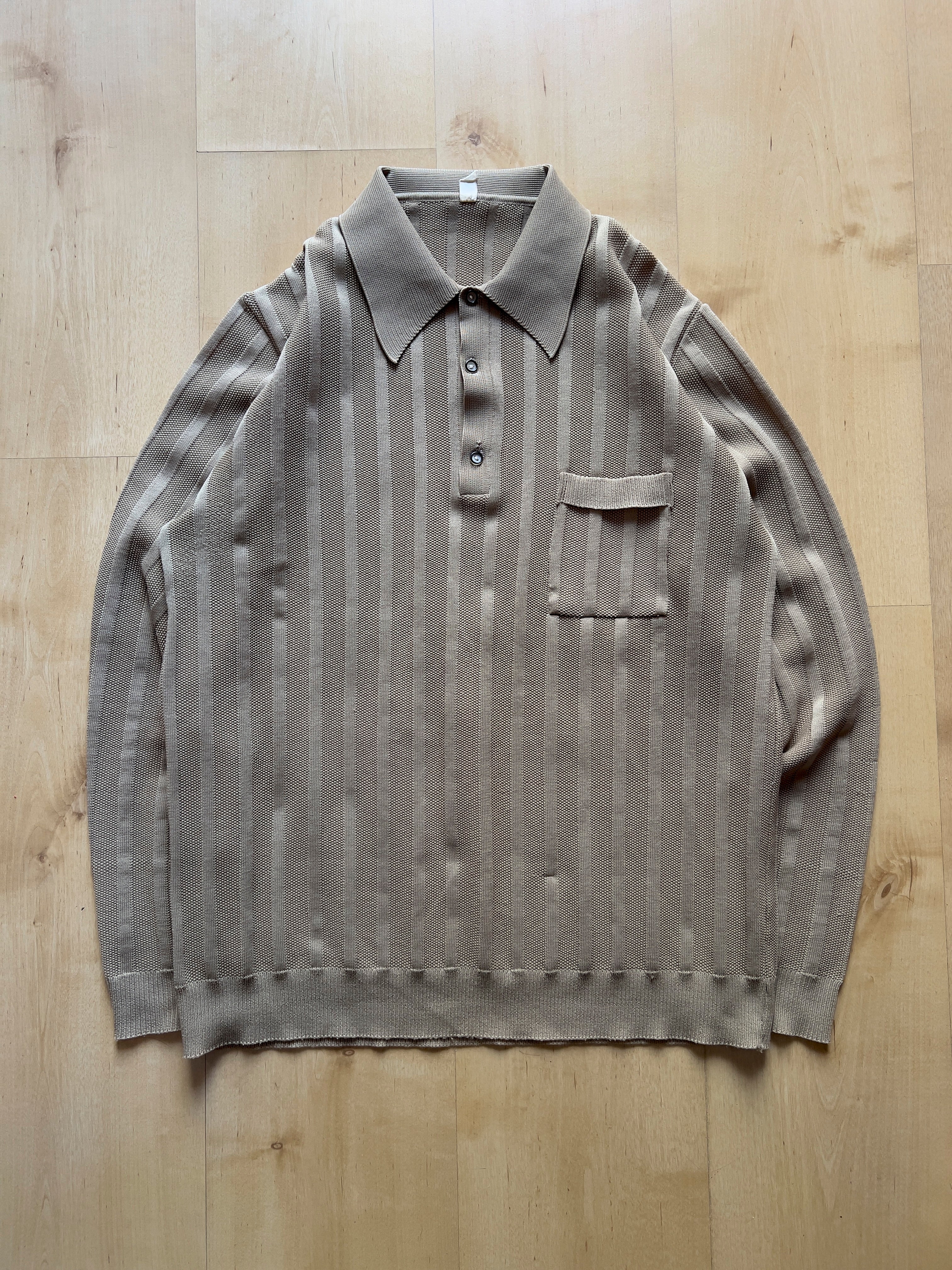 KHAKI LONG-SLEEVED KNITTED POLO - S AT JIM'S
