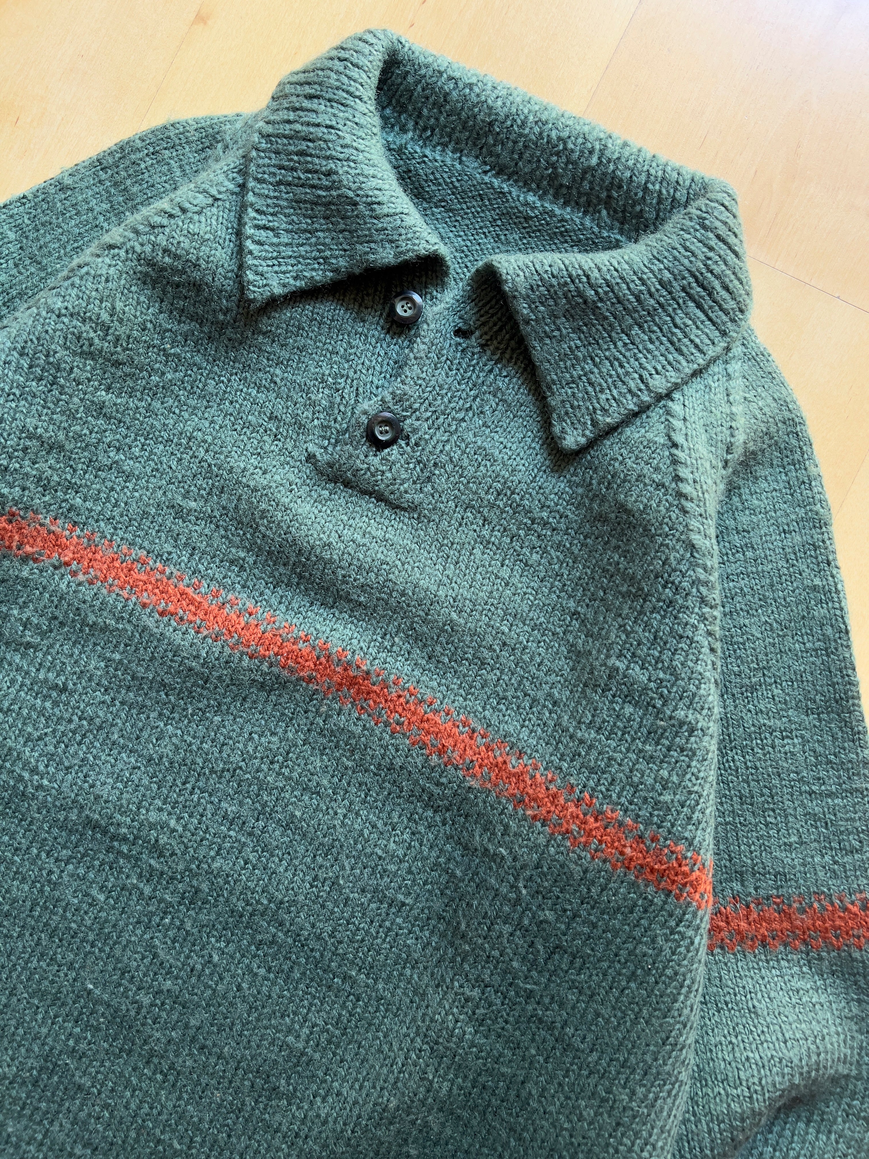 GREEN/ORANGE WOOL POLO NECK SWEATER - S AT JIM'S