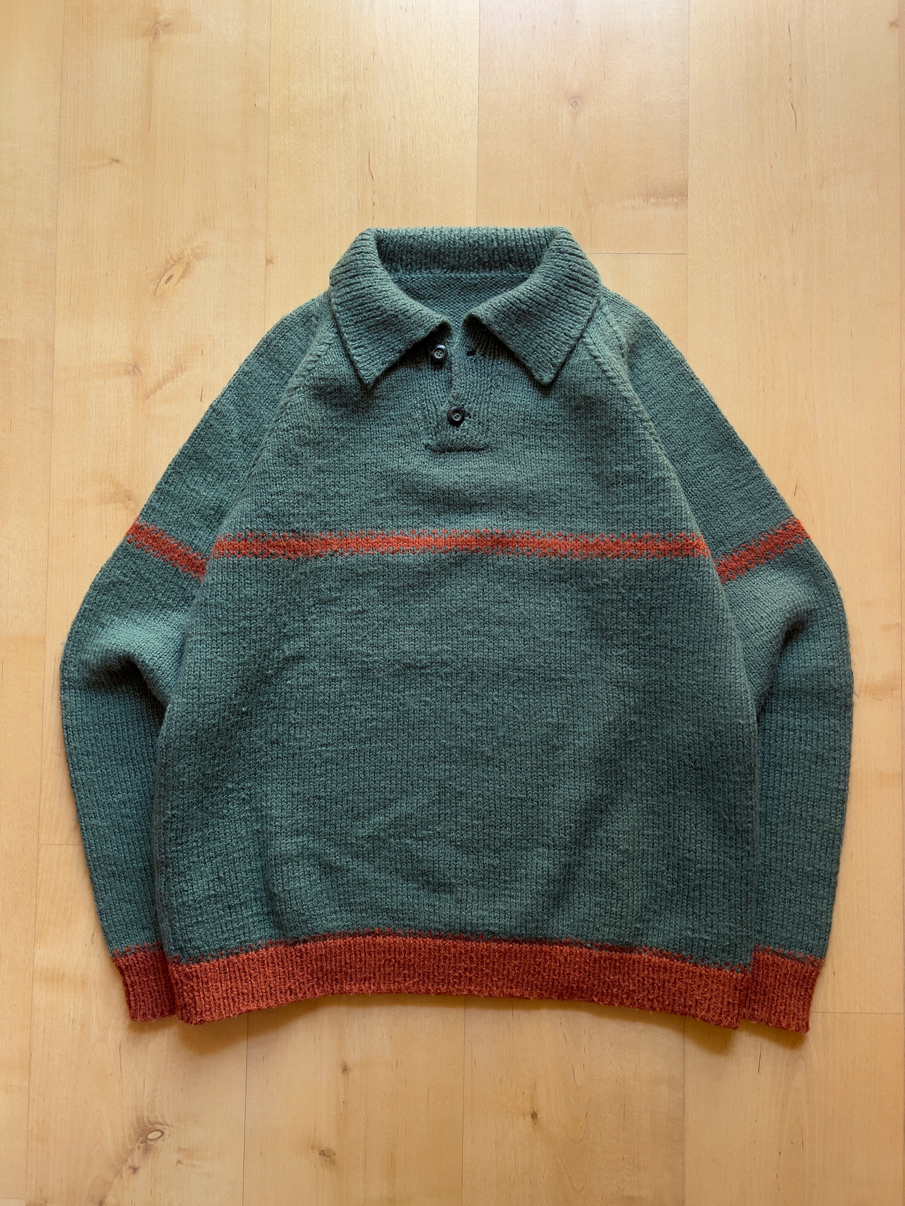 GREEN/ORANGE WOOL POLO NECK SWEATER - S AT JIM'S