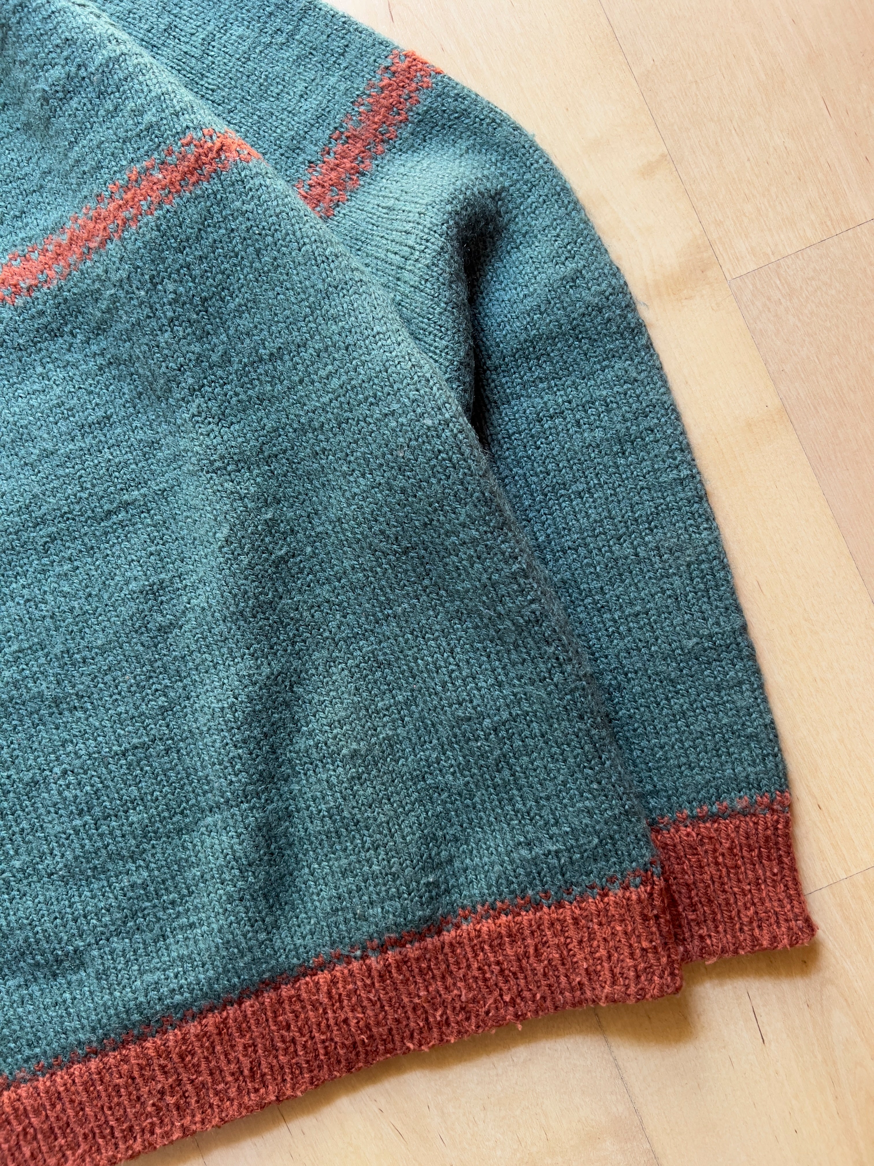 GREEN/ORANGE WOOL POLO NECK SWEATER - S AT JIM'S