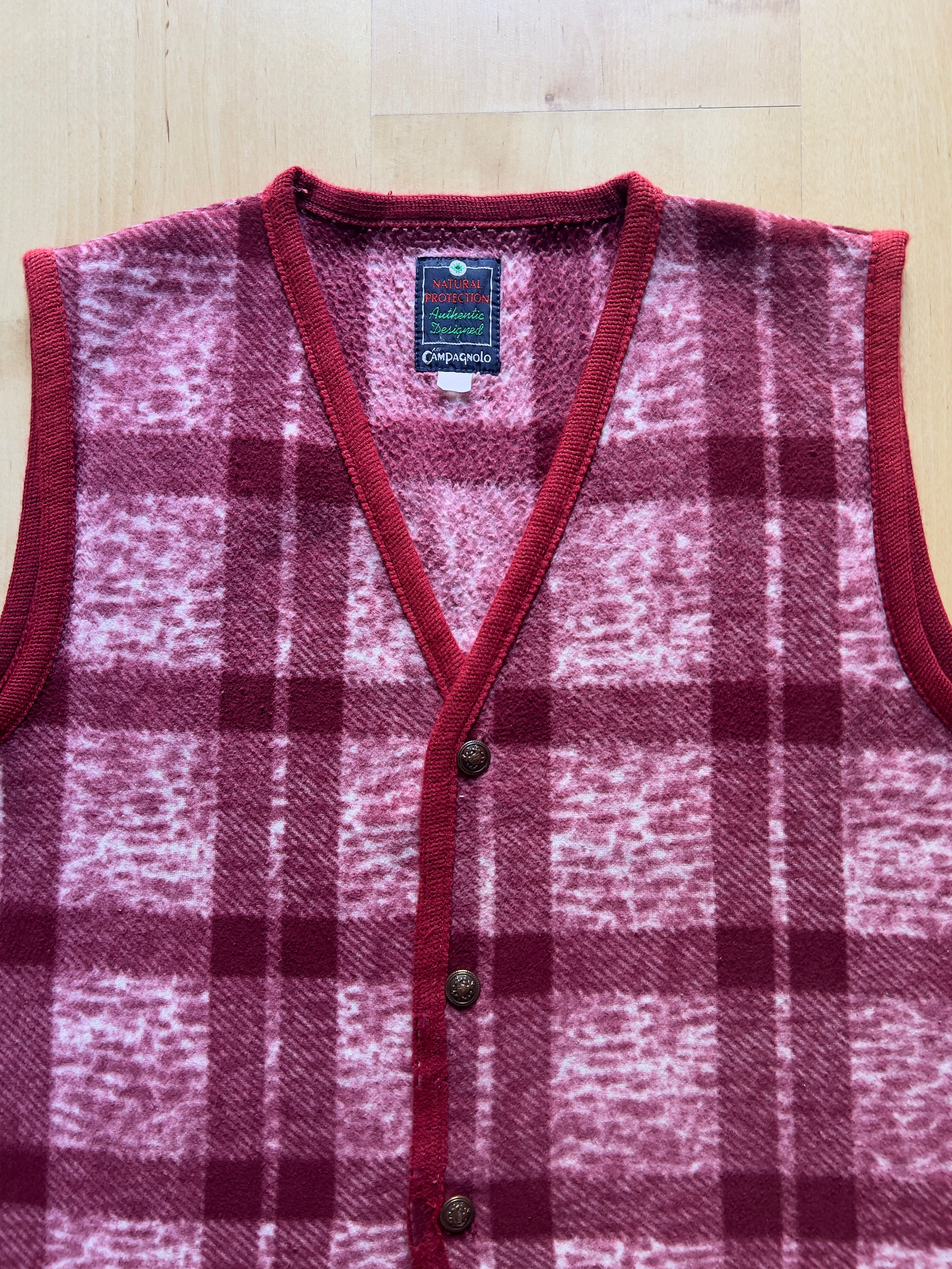 RED CHECKED VEST - XS/S AT JIM'S