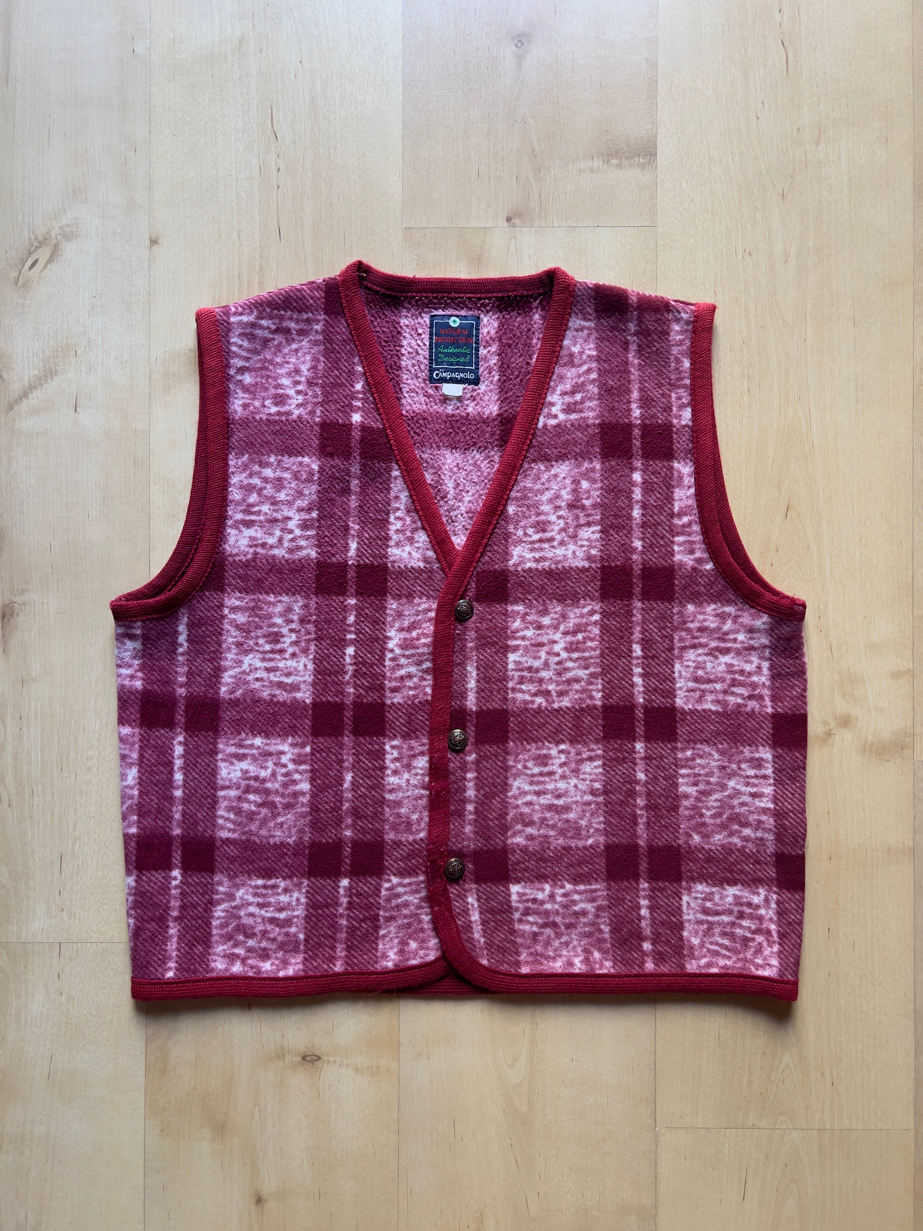 RED CHECKED VEST - XS/S AT JIM'S