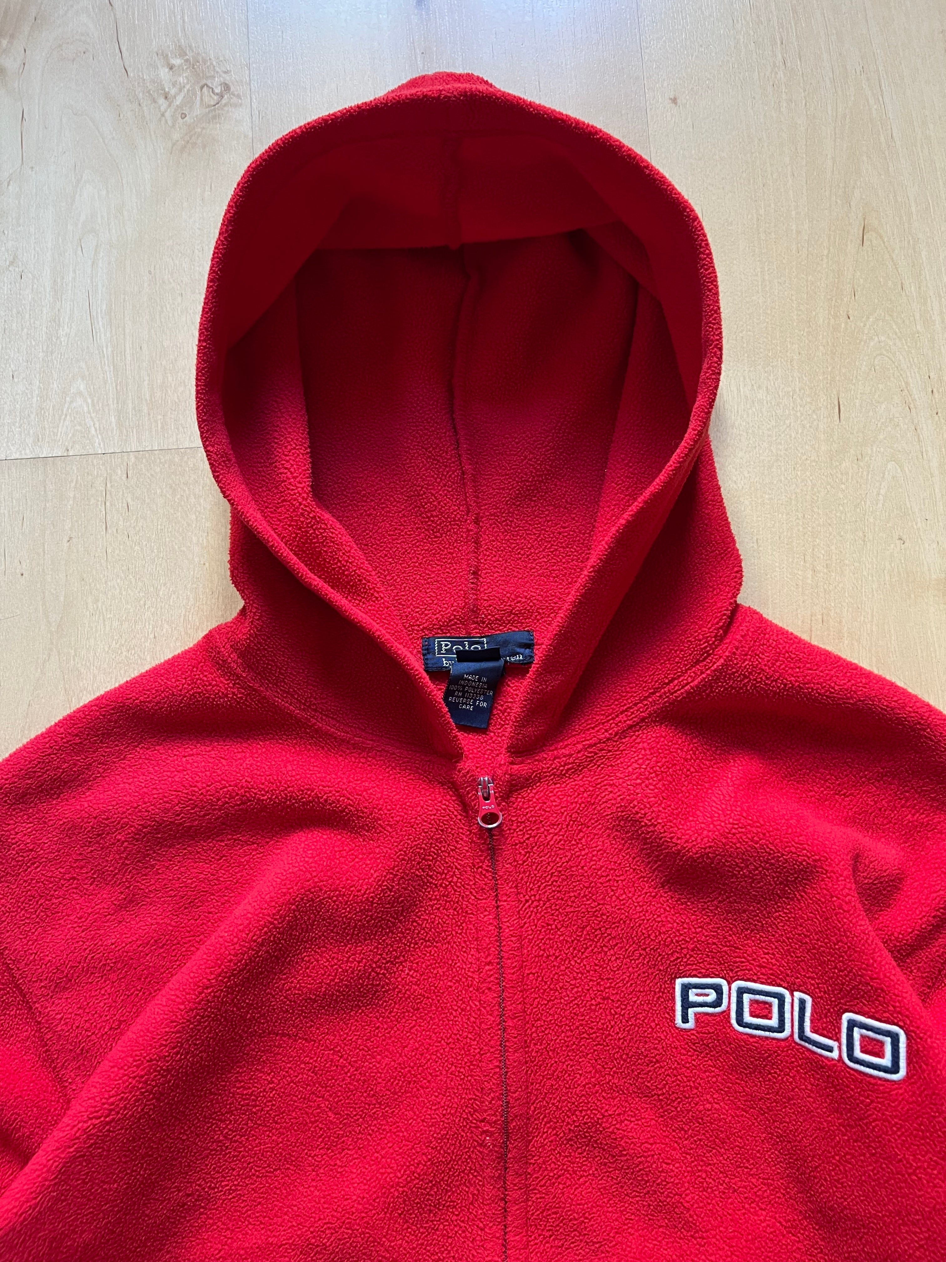 RED POLO ZIPPED FLEECE HOODIE - S AT JIM'S