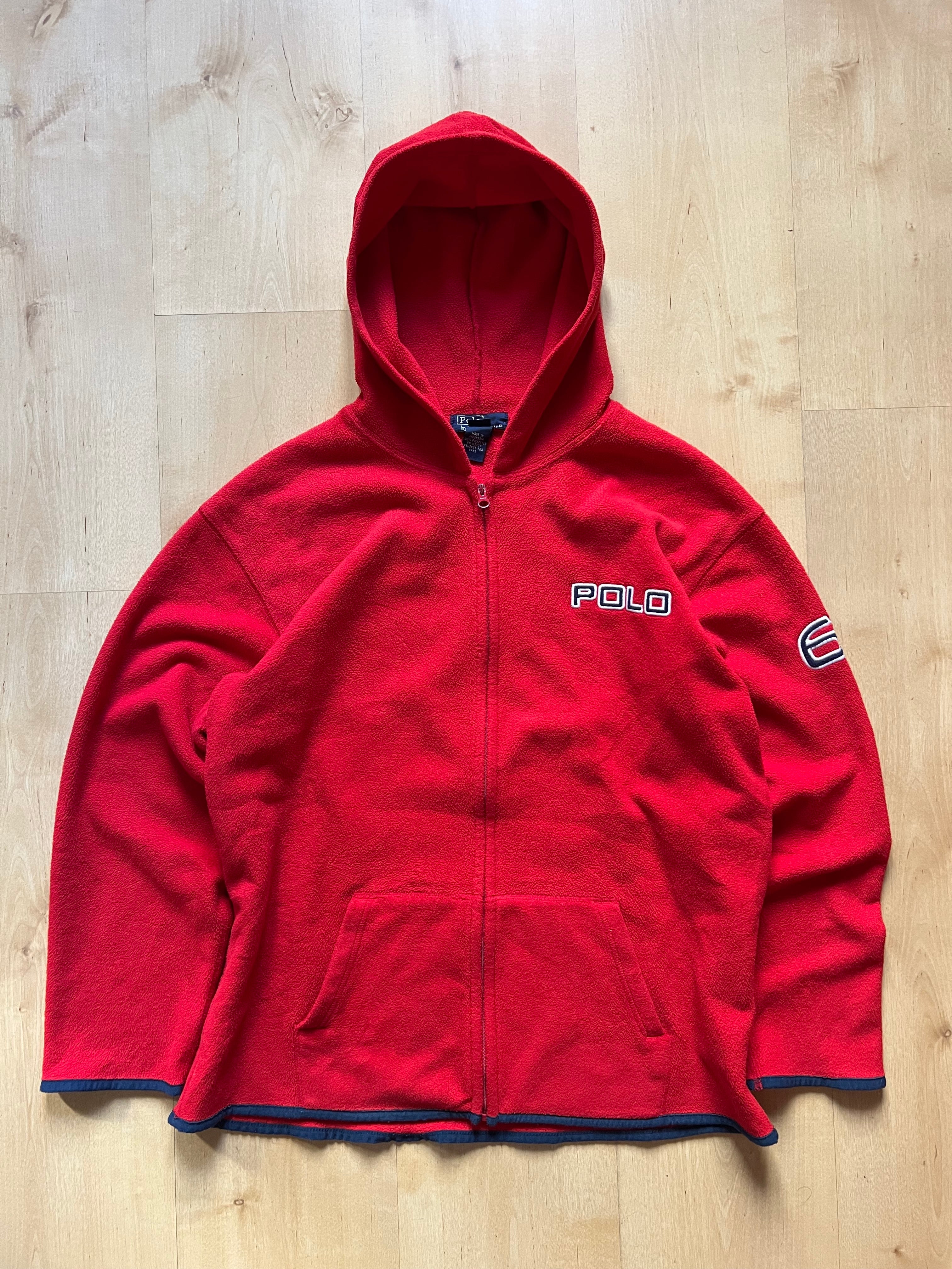 RED POLO ZIPPED FLEECE HOODIE - S AT JIM'S