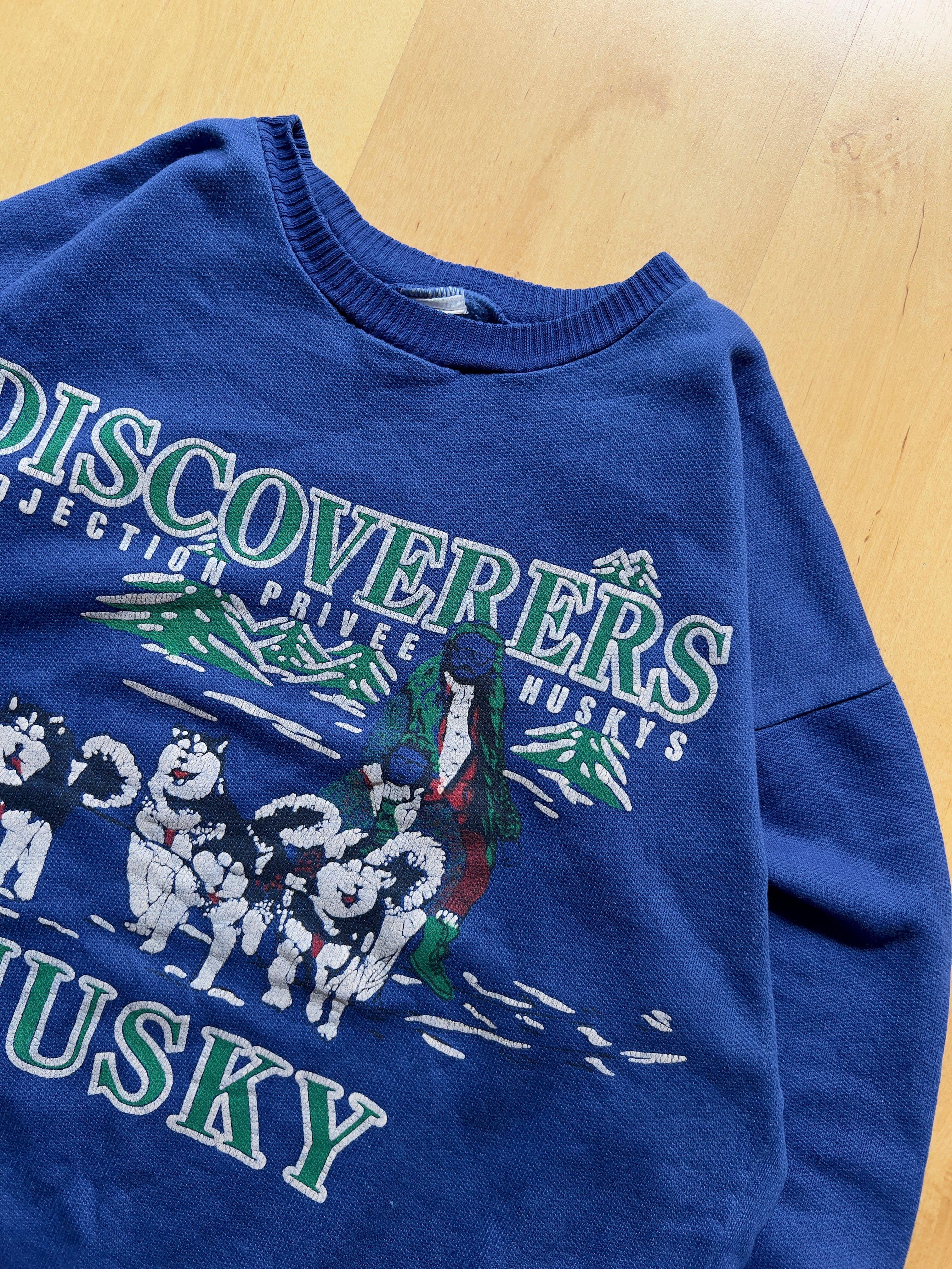 BLUE DISTRESSED 'HUSKY' SWEATSHIRT - S/M AT JIM'S