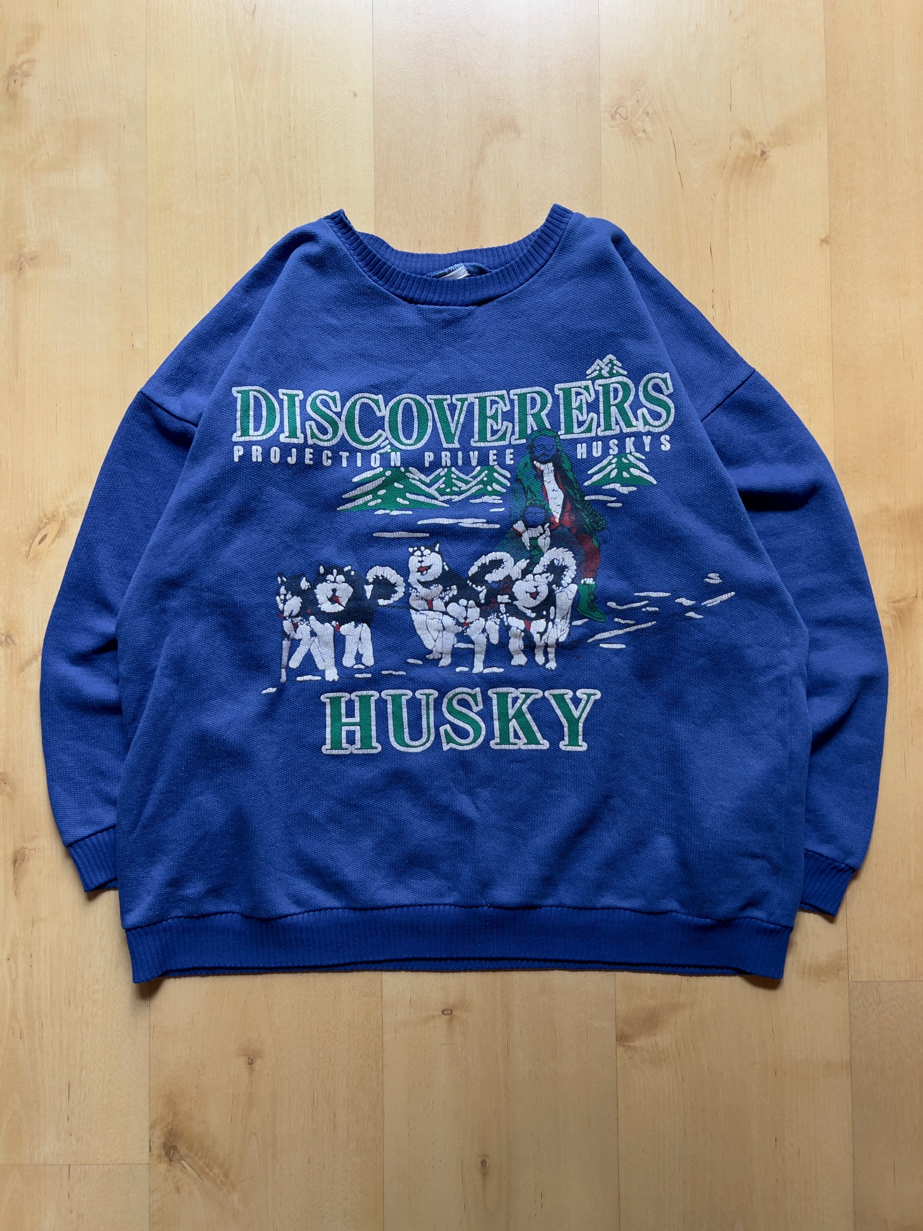 BLUE DISTRESSED 'HUSKY' SWEATSHIRT - S/M AT JIM'S