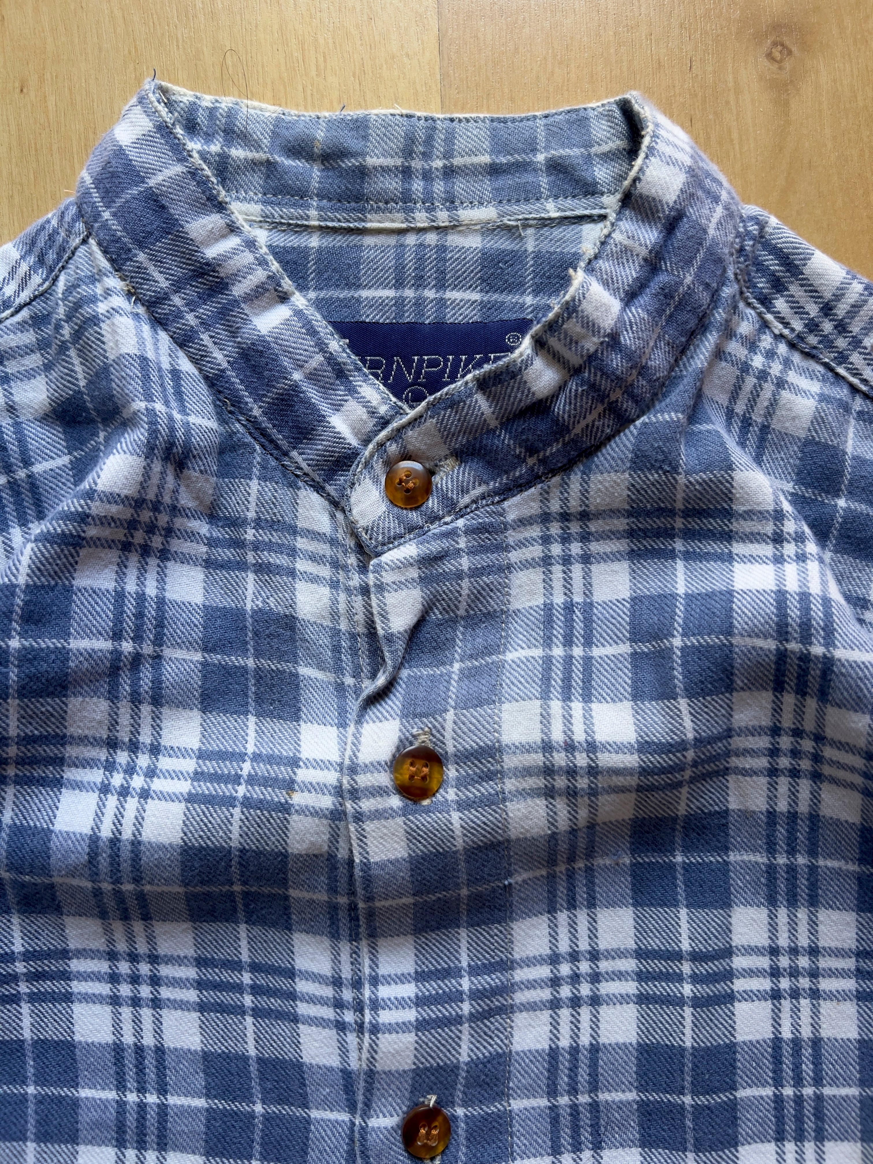 LIGHT BLUE MAO NECK PLAID FLANNEL - M/L AT JIM'S