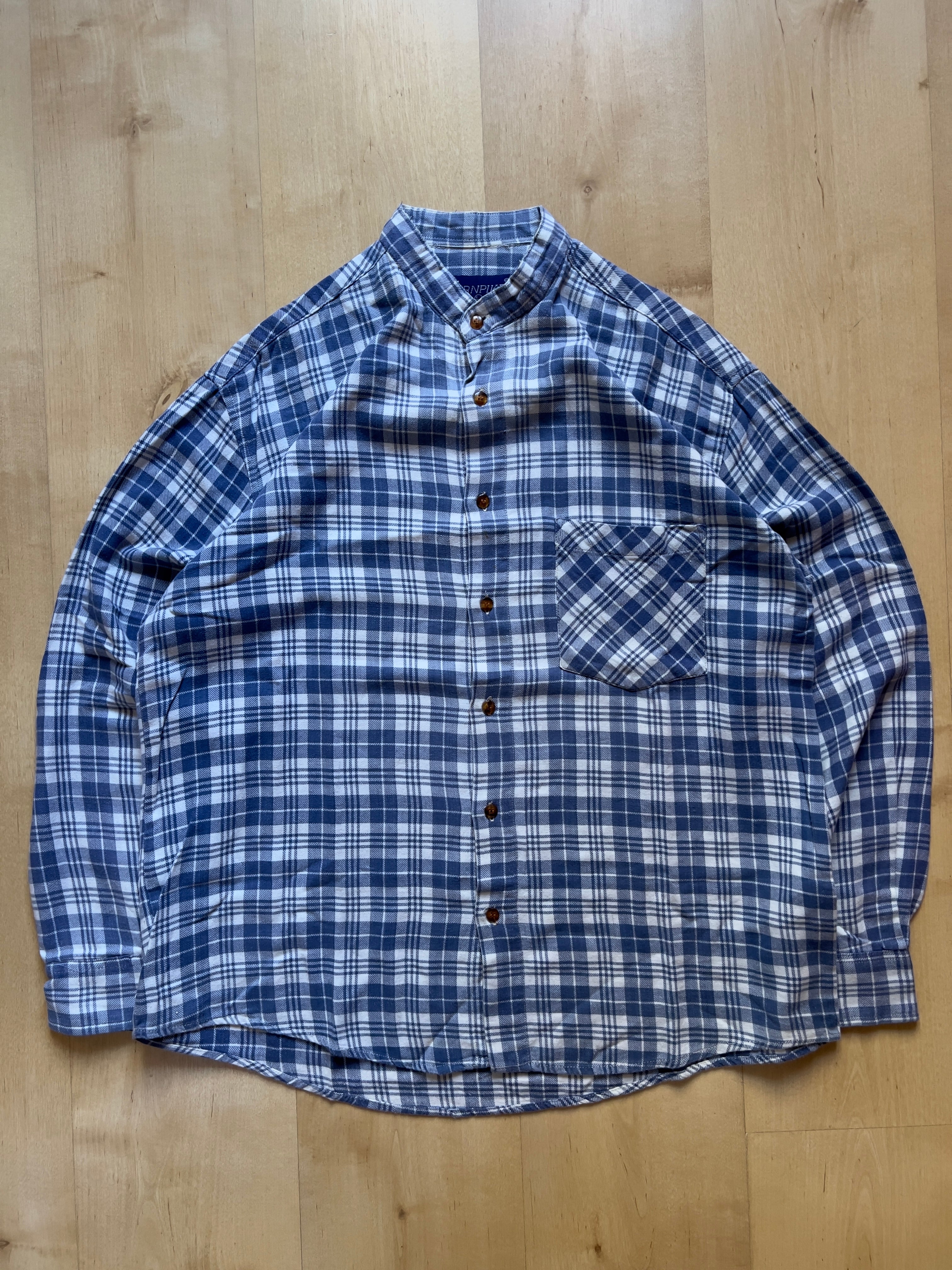 LIGHT BLUE MAO NECK PLAID FLANNEL - M/L AT JIM'S