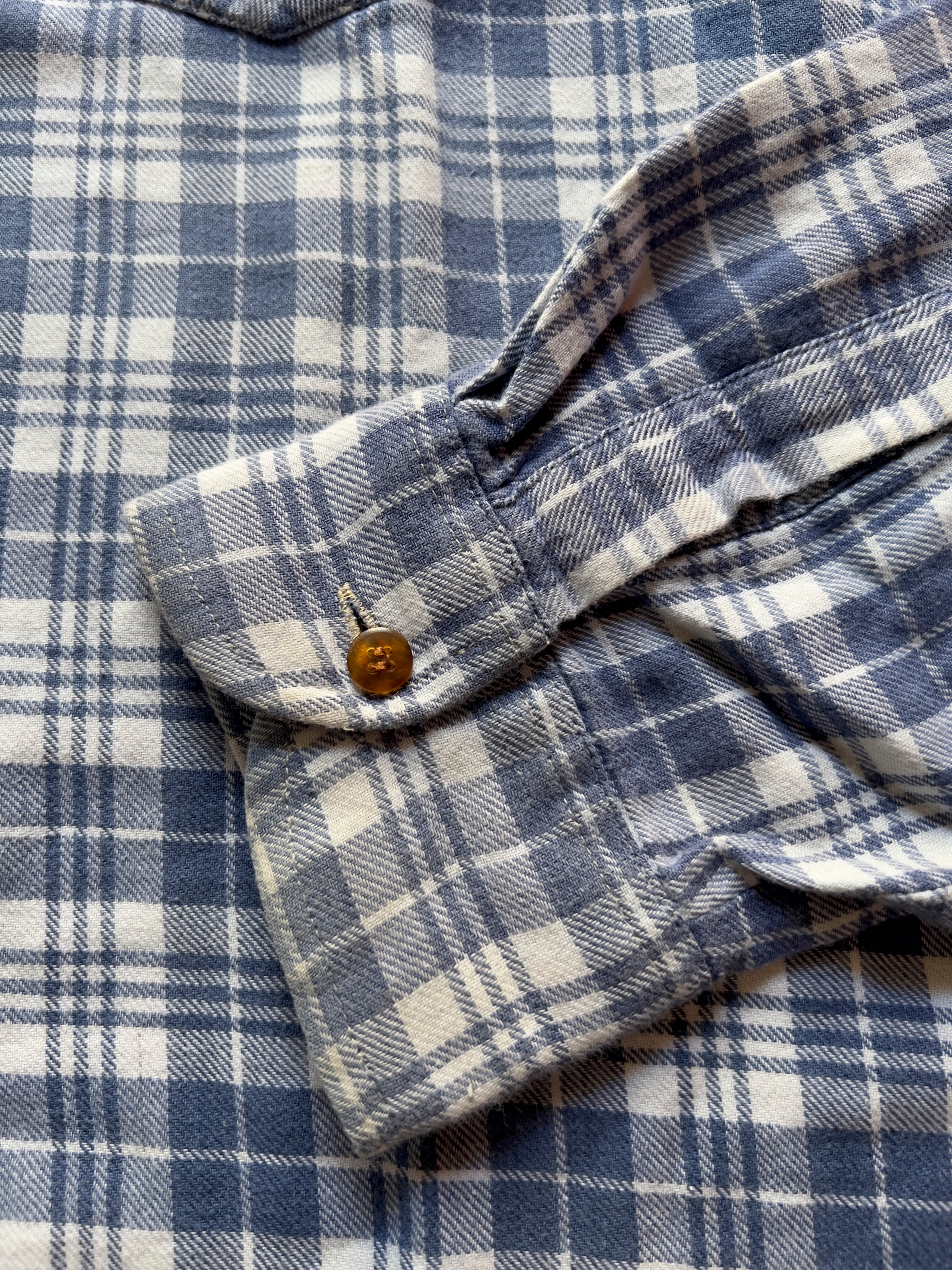 LIGHT BLUE MAO NECK PLAID FLANNEL - M/L AT JIM'S