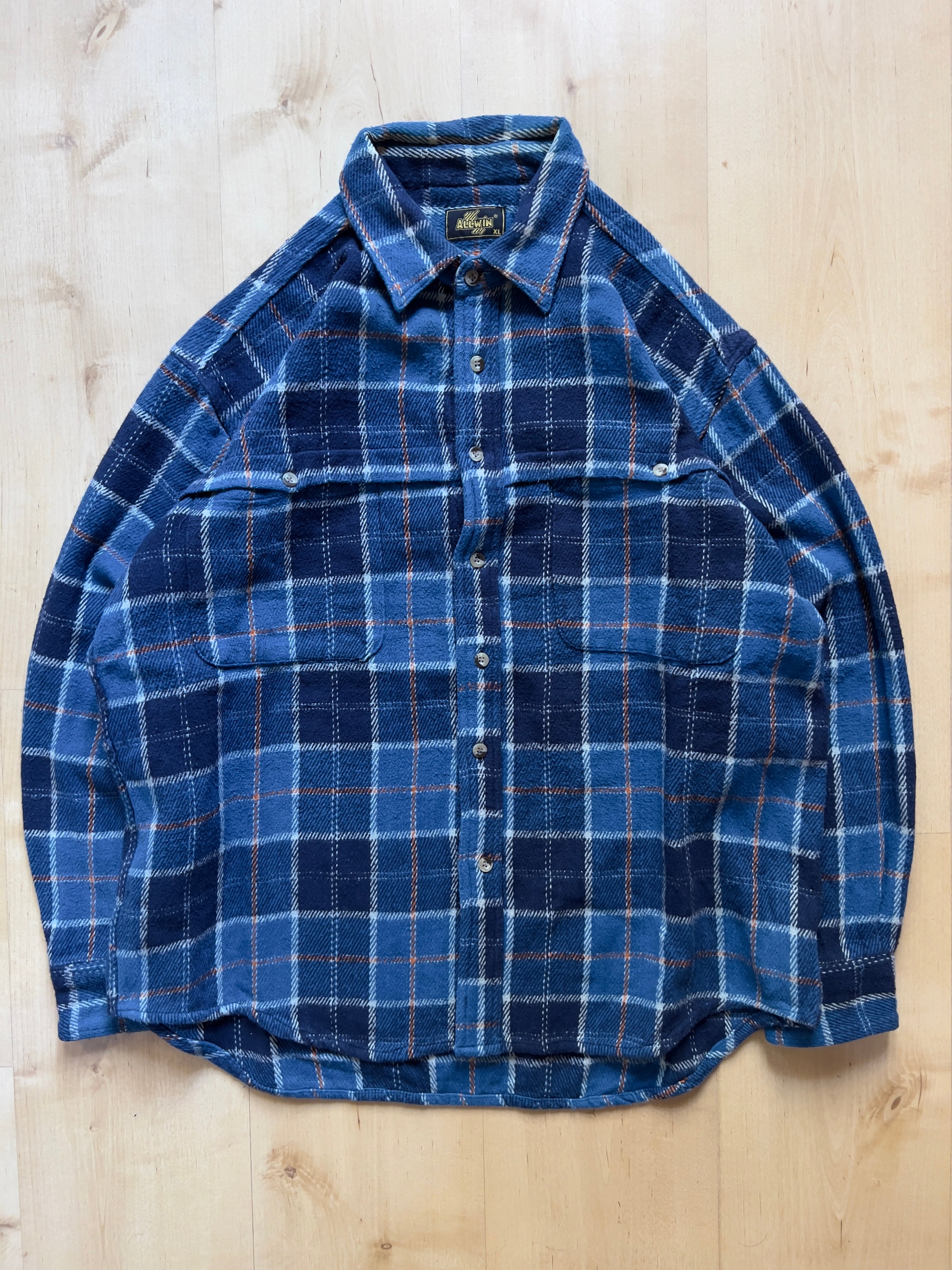 ELECTRIC BLUE/ORANGE PLAID FLANNEL - M/L AT JIM'S