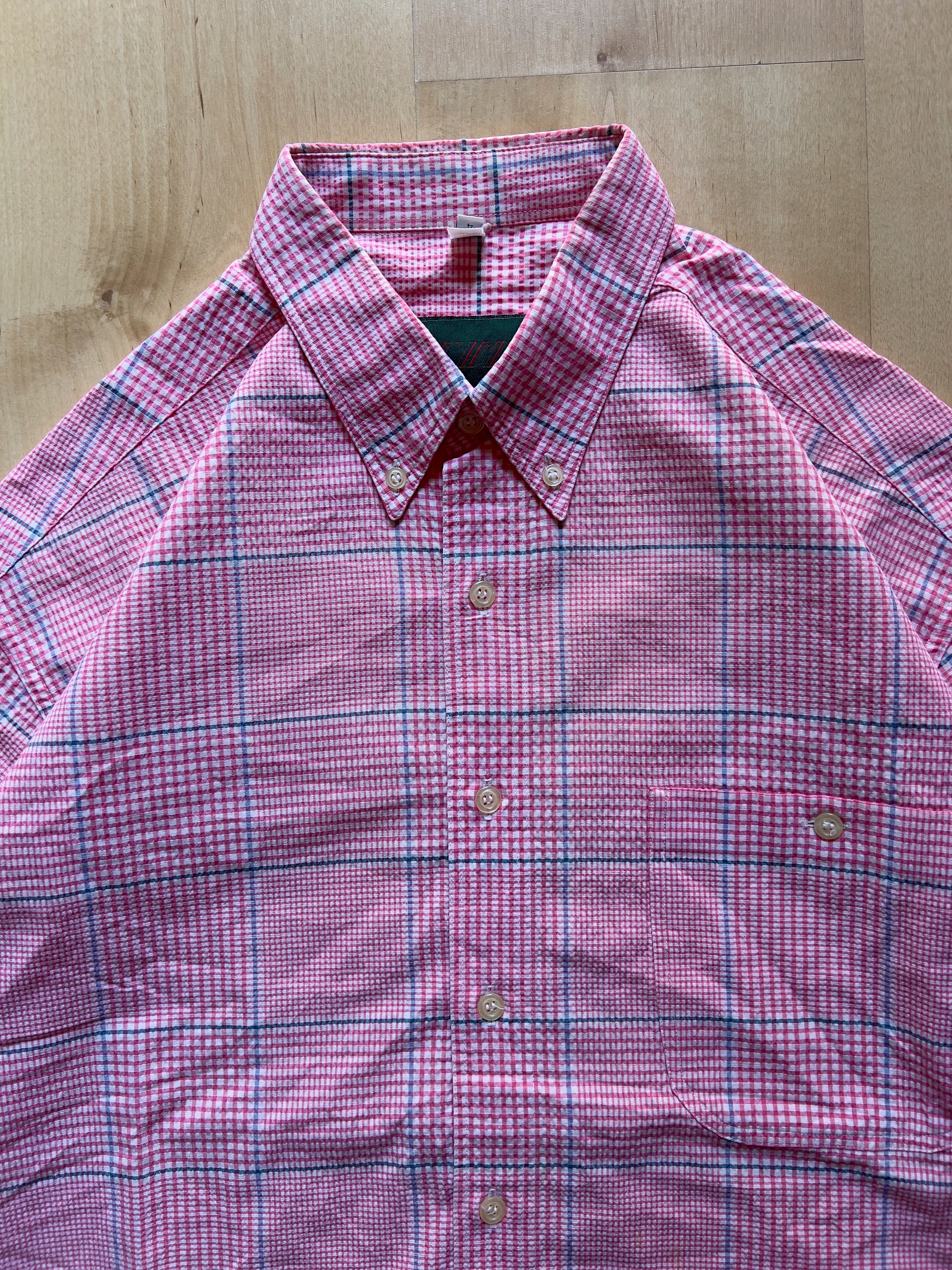 PINK CHECKED SHORT-SLEEVED SHIRT - L AT JIM'S