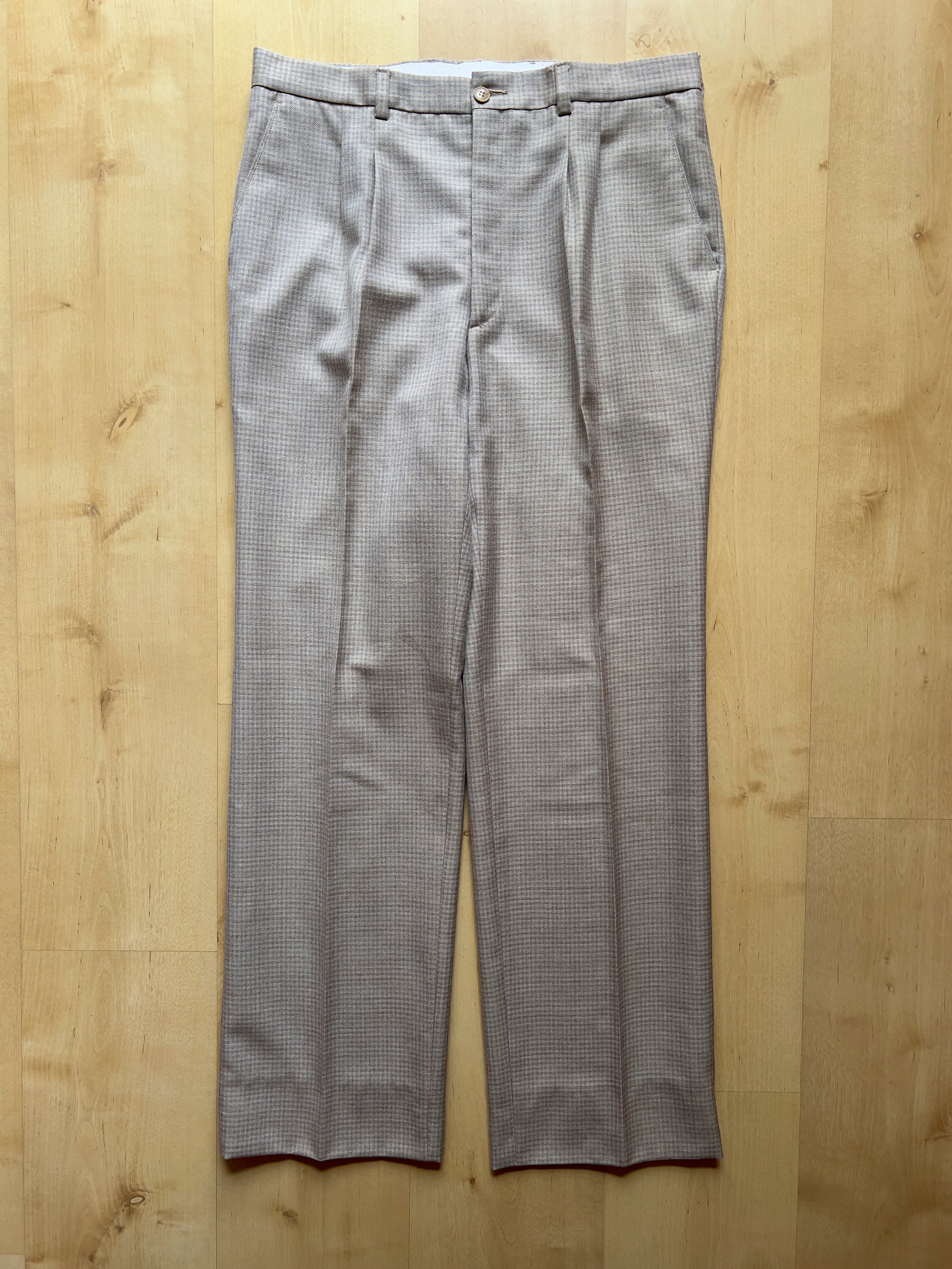 BEIGE VICHY PLEATED TROUSERS - 32X30/S AT JIM'S