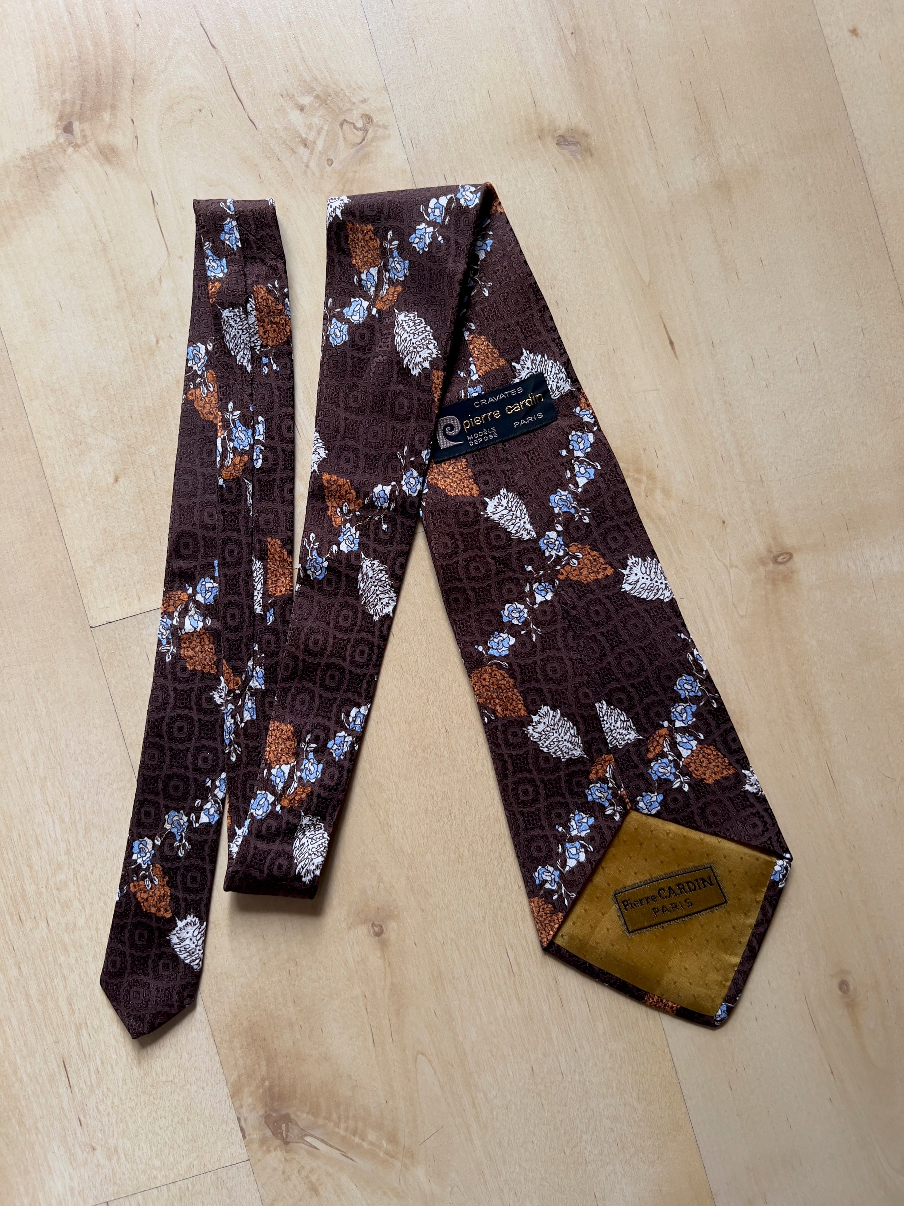 BROWN PIERRE CARDIN FLOWER SILK TIE AT JIM'S