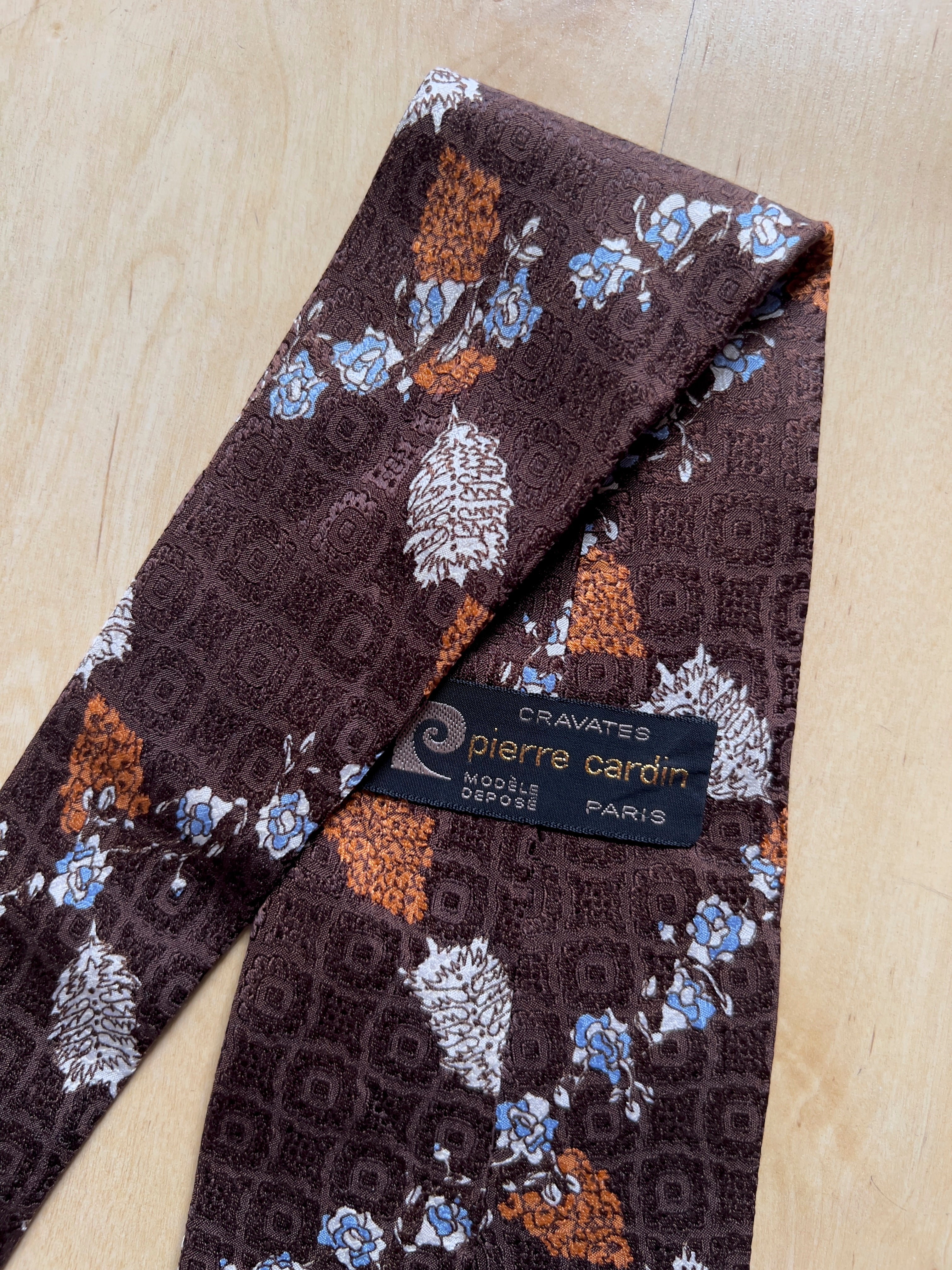 BROWN PIERRE CARDIN FLOWER SILK TIE AT JIM'S