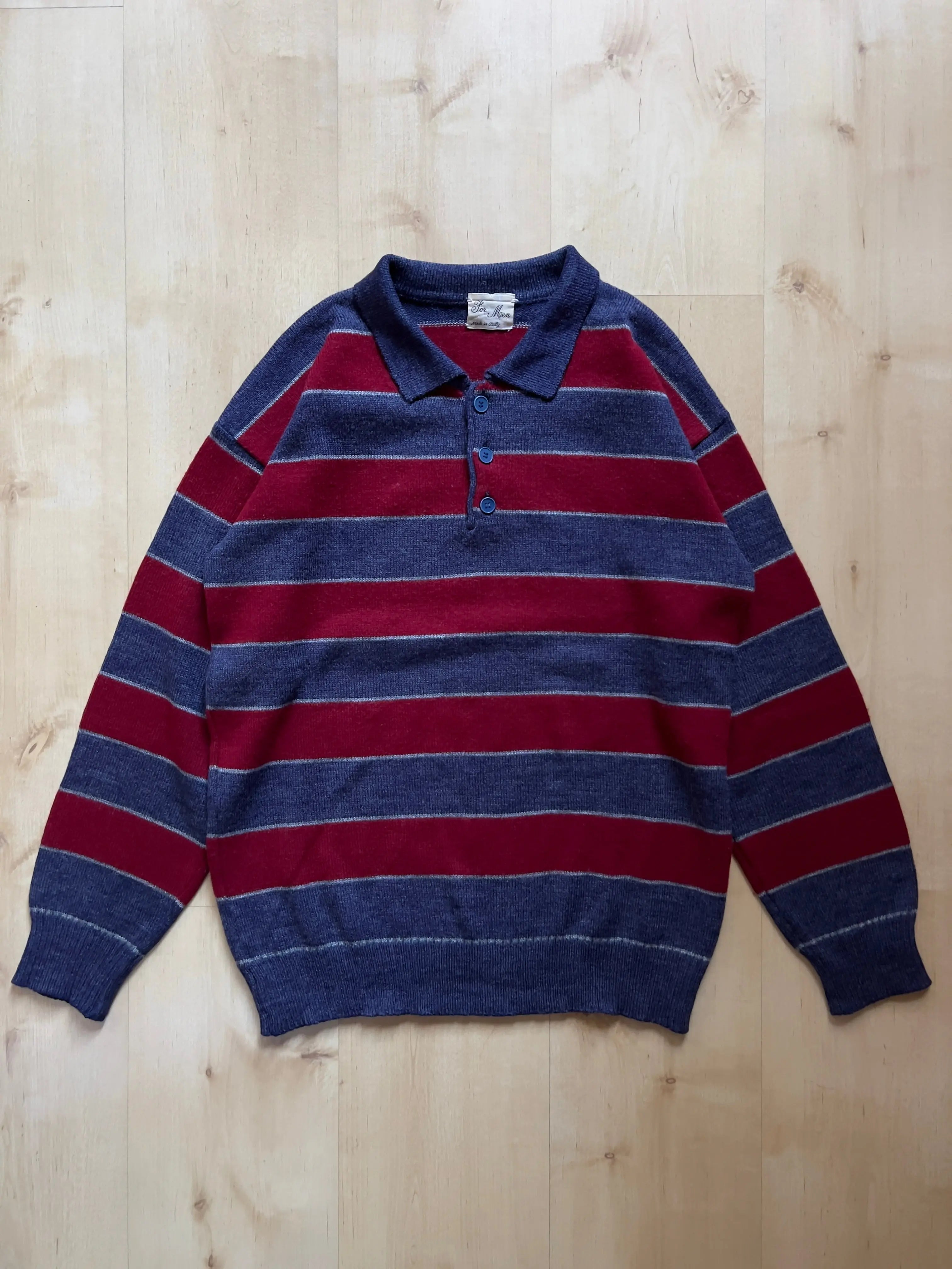 GREY/RED POLO COLLAR SWEATER - S/M AT JIM'S