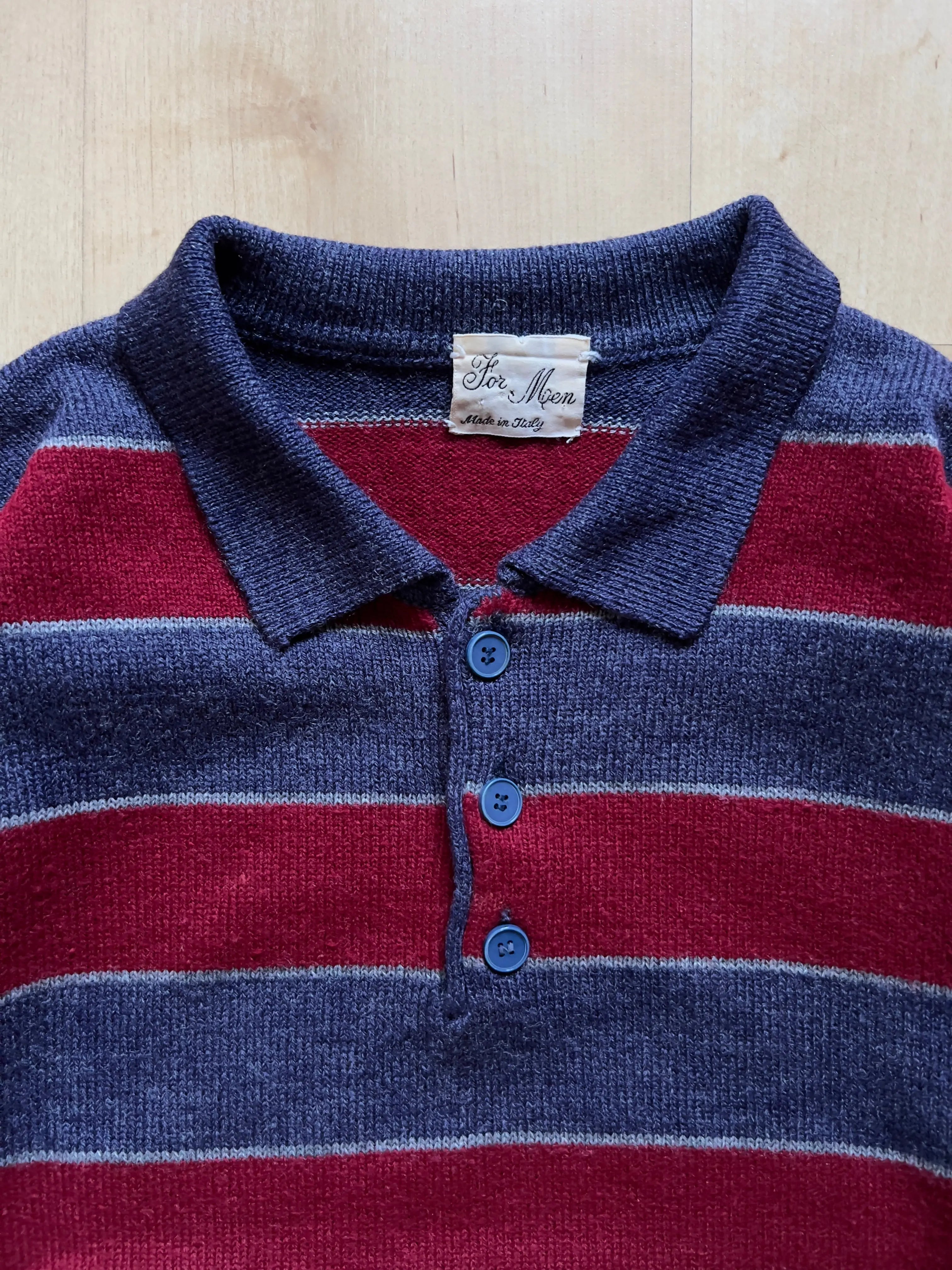 GREY/RED POLO COLLAR SWEATER - S/M AT JIM'S